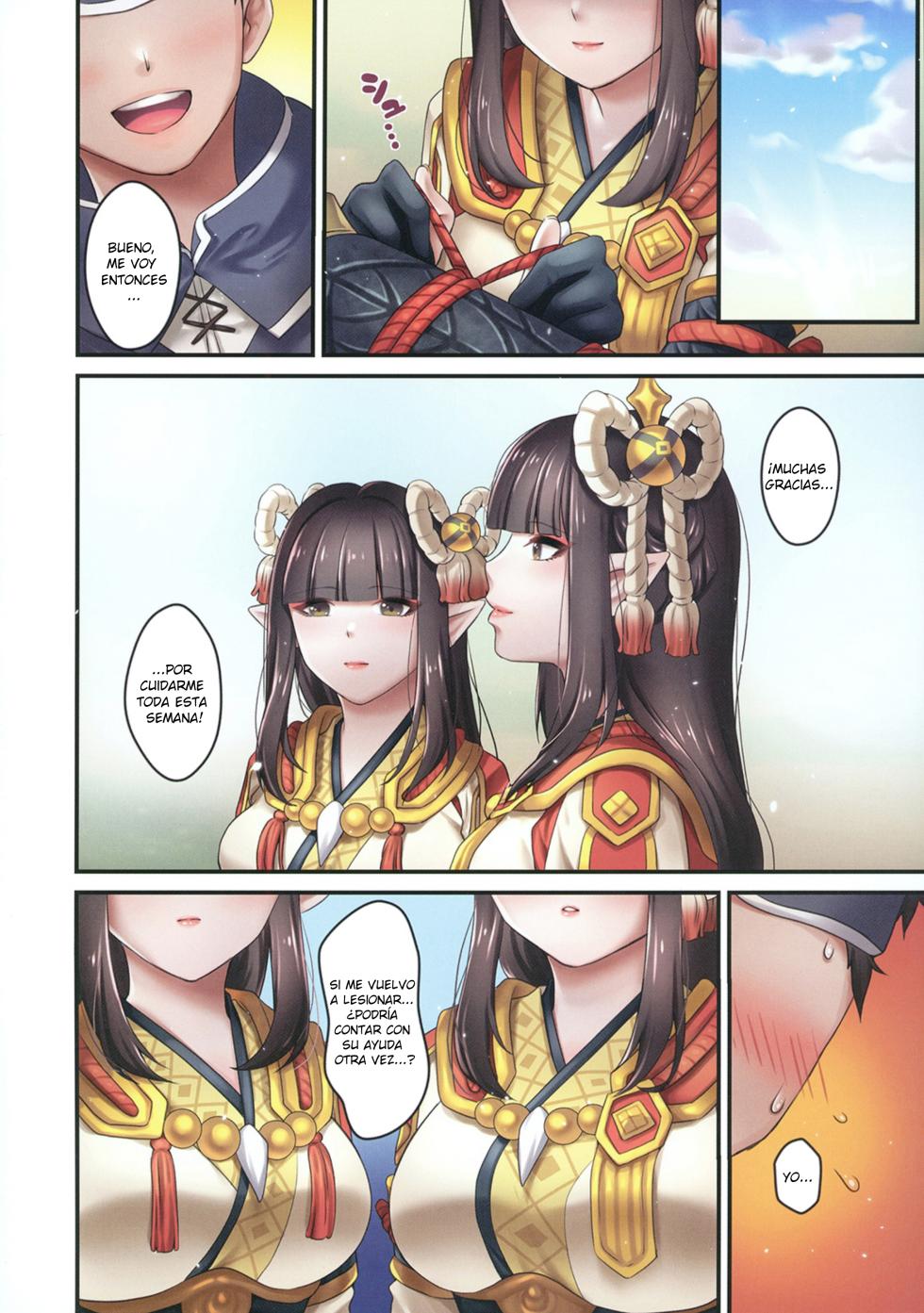 (Mega Akihabara Doujinsai 3) [RedDelicious (Sha)] Ryuujin Futago no Omotenashi | La hospitalidad de las gemelas wyverianas (Monster Hunter Rise) (Spanish) - Page 17