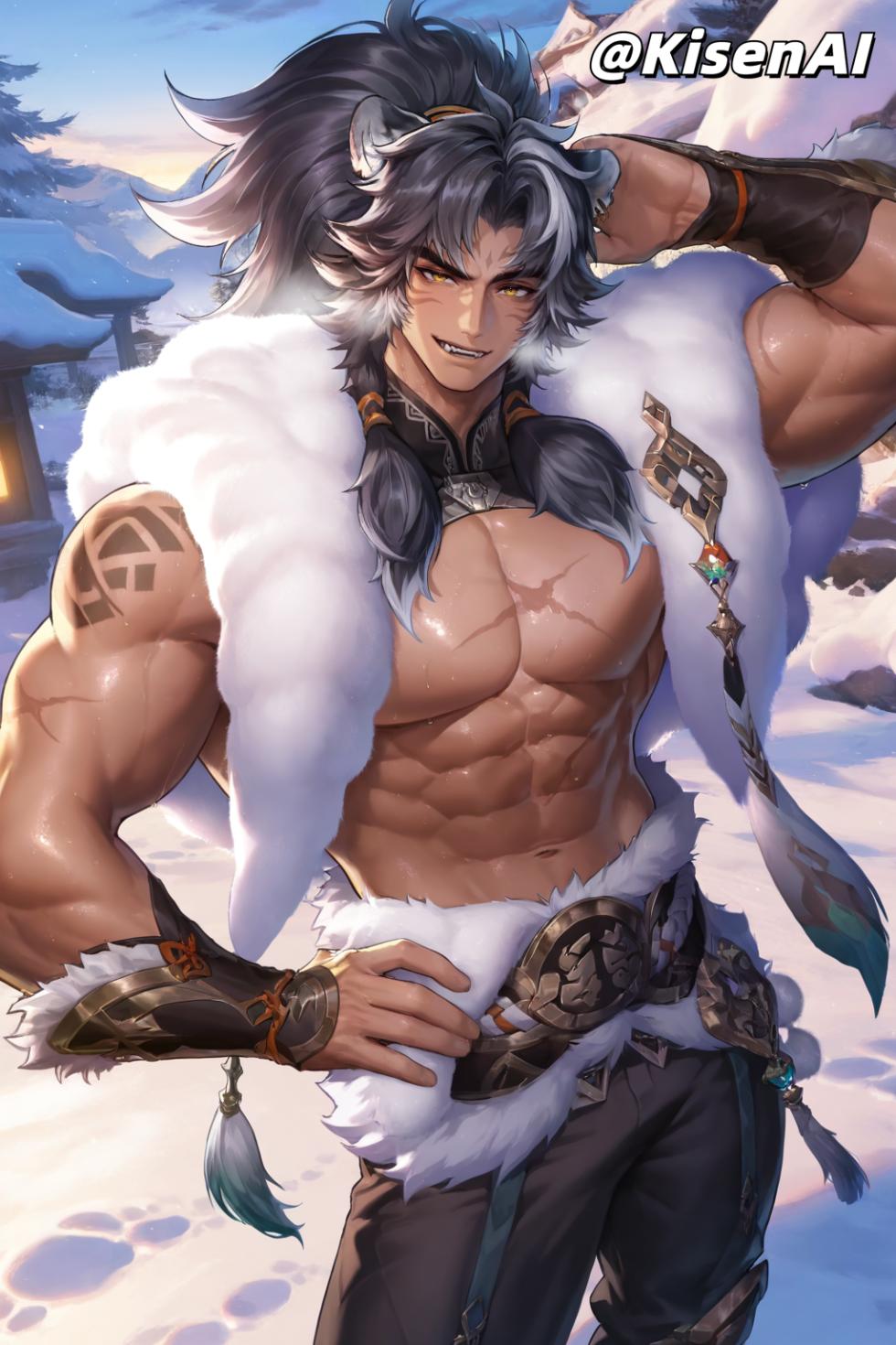 [KisenAI] Honor of Kings- Zhangfei tusun skin-muscle abs王者荣耀张飞兔狲蓬尾皮肤-腹肌肌肉版 [AI Generated] - Page 16