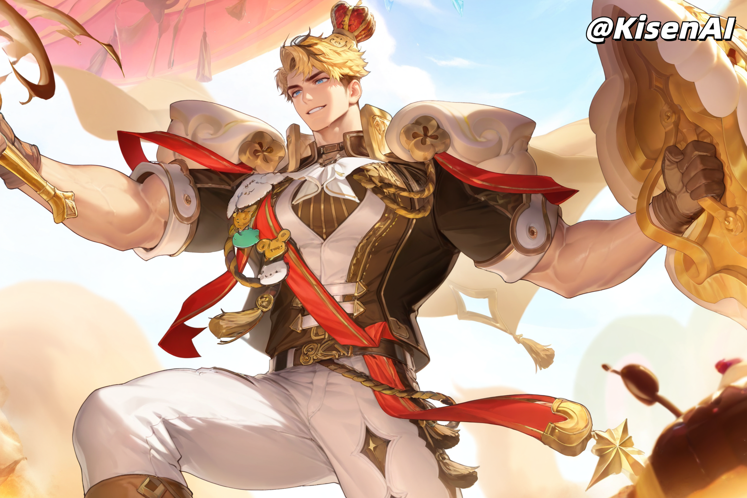 [KisenAI] Honor of Kings-Arthur new skin-muscle- 王者荣耀-亚瑟布丁狗之誓皮肤-腹肌肌肉版SFW [AI Generated] - Page 1