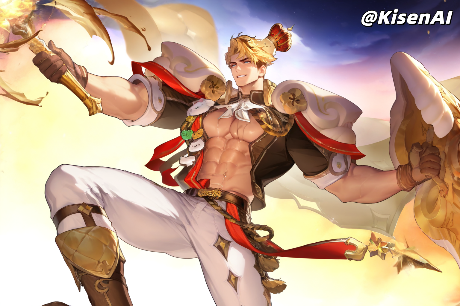 [KisenAI] Honor of Kings-Arthur new skin-muscle- 王者荣耀-亚瑟布丁狗之誓皮肤-腹肌肌肉版SFW [AI Generated] - Page 5