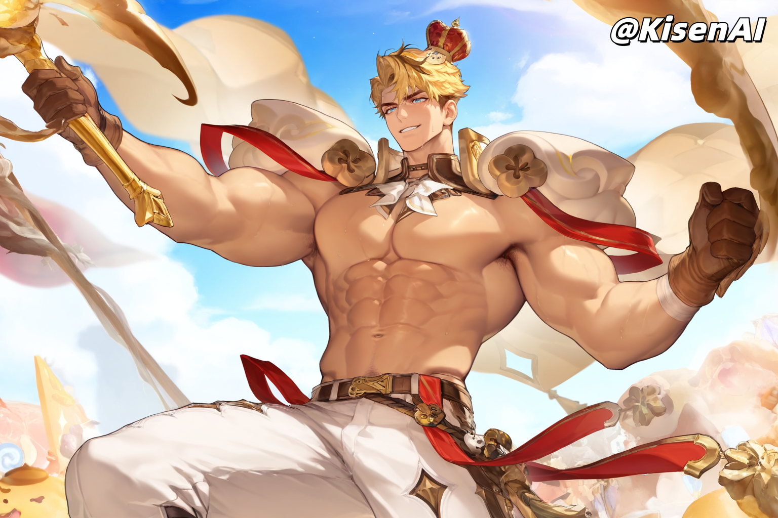 [KisenAI] Honor of Kings-Arthur new skin-muscle- 王者荣耀-亚瑟布丁狗之誓皮肤-腹肌肌肉版SFW [AI Generated] - Page 9