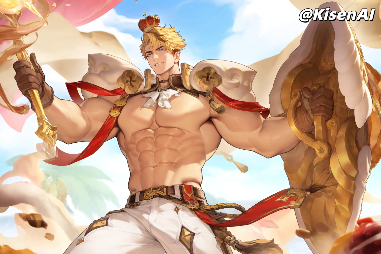 [KisenAI] Honor of Kings-Arthur new skin-muscle- 王者荣耀-亚瑟布丁狗之誓皮肤-腹肌肌肉版SFW [AI Generated] - Page 12