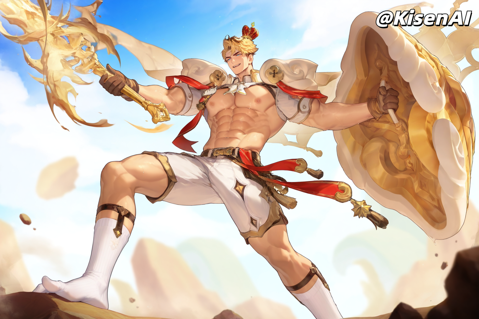 [KisenAI] Honor of Kings-Arthur new skin-muscle- 王者荣耀-亚瑟布丁狗之誓皮肤-腹肌肌肉版SFW [AI Generated] - Page 16