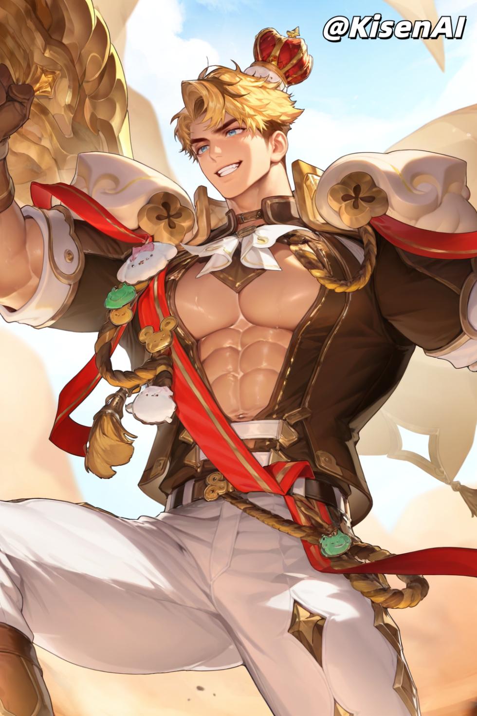 [KisenAI] Honor of Kings-Arthur new skin-muscle- 王者荣耀-亚瑟布丁狗之誓皮肤-腹肌肌肉版SFW [AI Generated] - Page 20