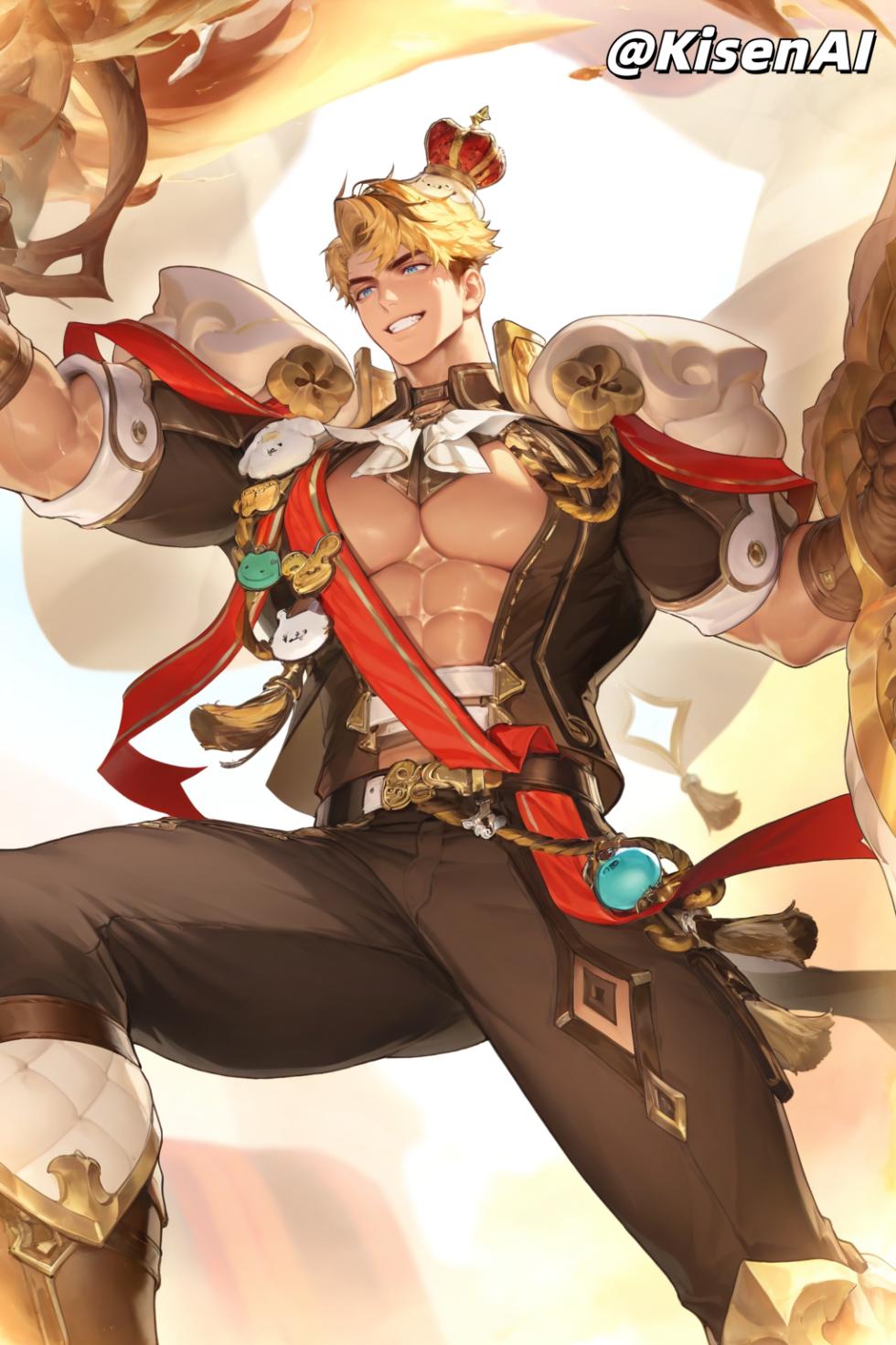 [KisenAI] Honor of Kings-Arthur new skin-muscle- 王者荣耀-亚瑟布丁狗之誓皮肤-腹肌肌肉版SFW [AI Generated] - Page 23