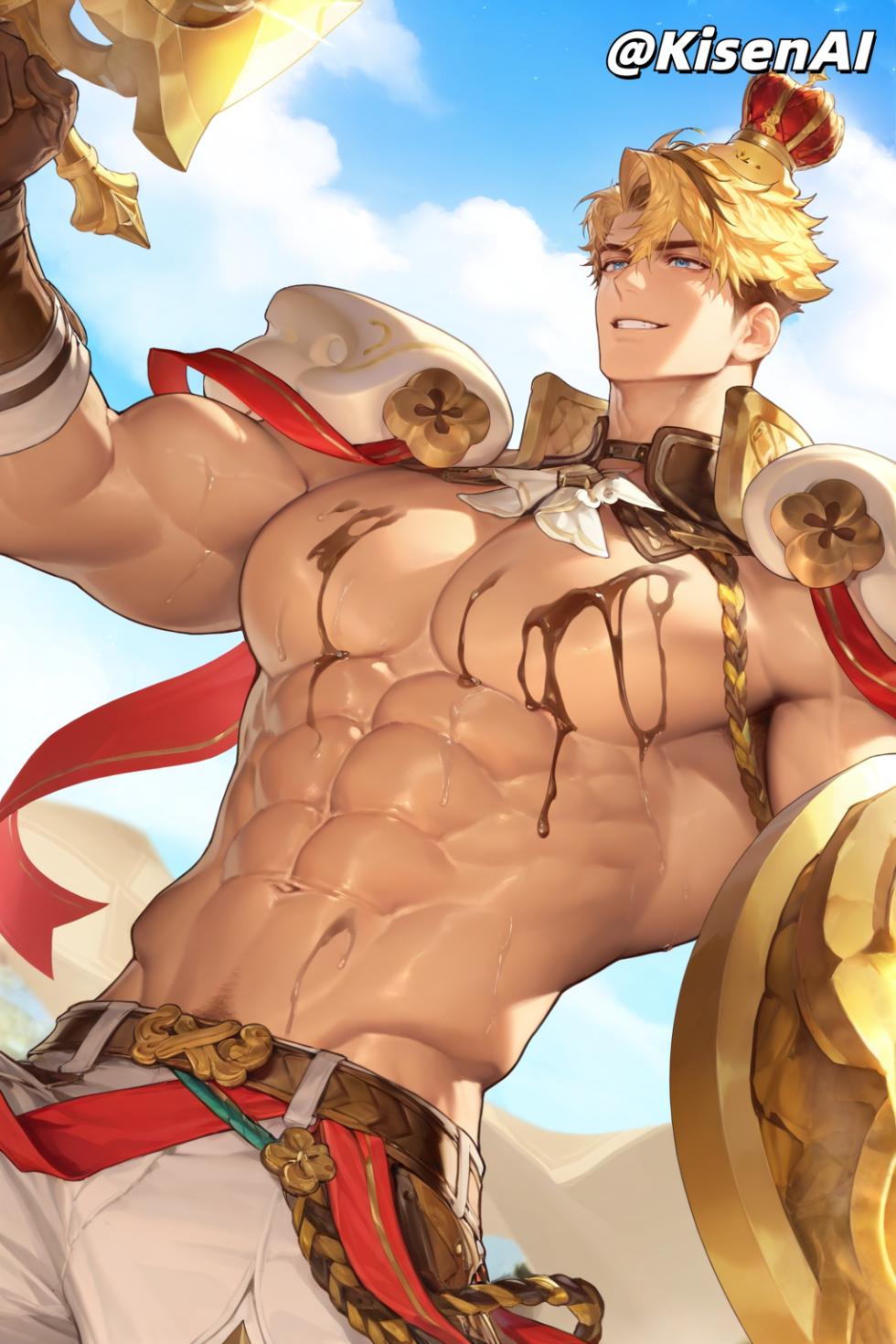 [KisenAI] Honor of Kings-Arthur new skin-muscle- 王者荣耀-亚瑟布丁狗之誓皮肤-腹肌肌肉版SFW [AI Generated] - Page 35