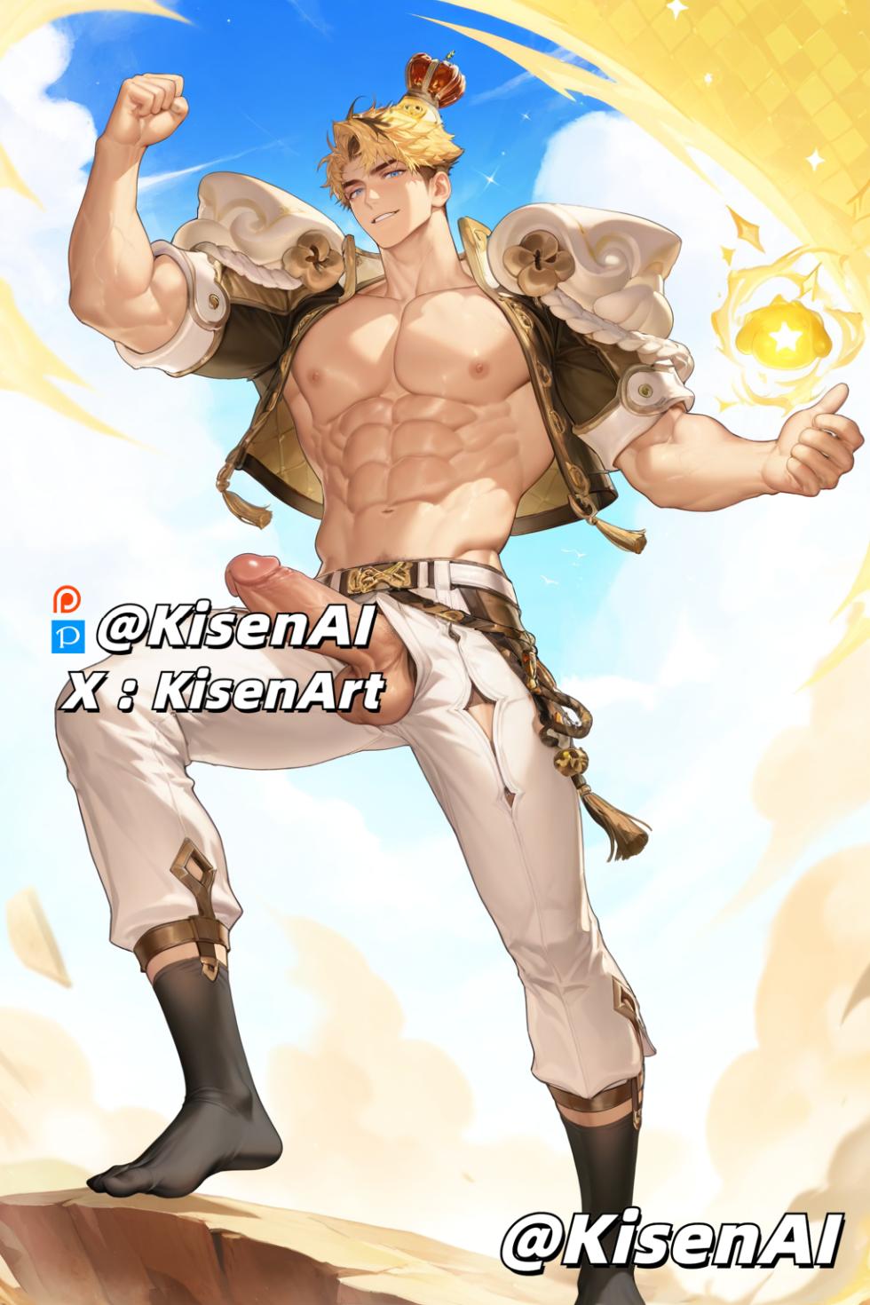[KisenAI] Honor of Kings-Arthur new skin-muscle-showing dick- 王者荣耀-亚瑟布丁狗之誓皮肤-腹肌肌肉露屌版NSFW [AI Generated] - Page 8