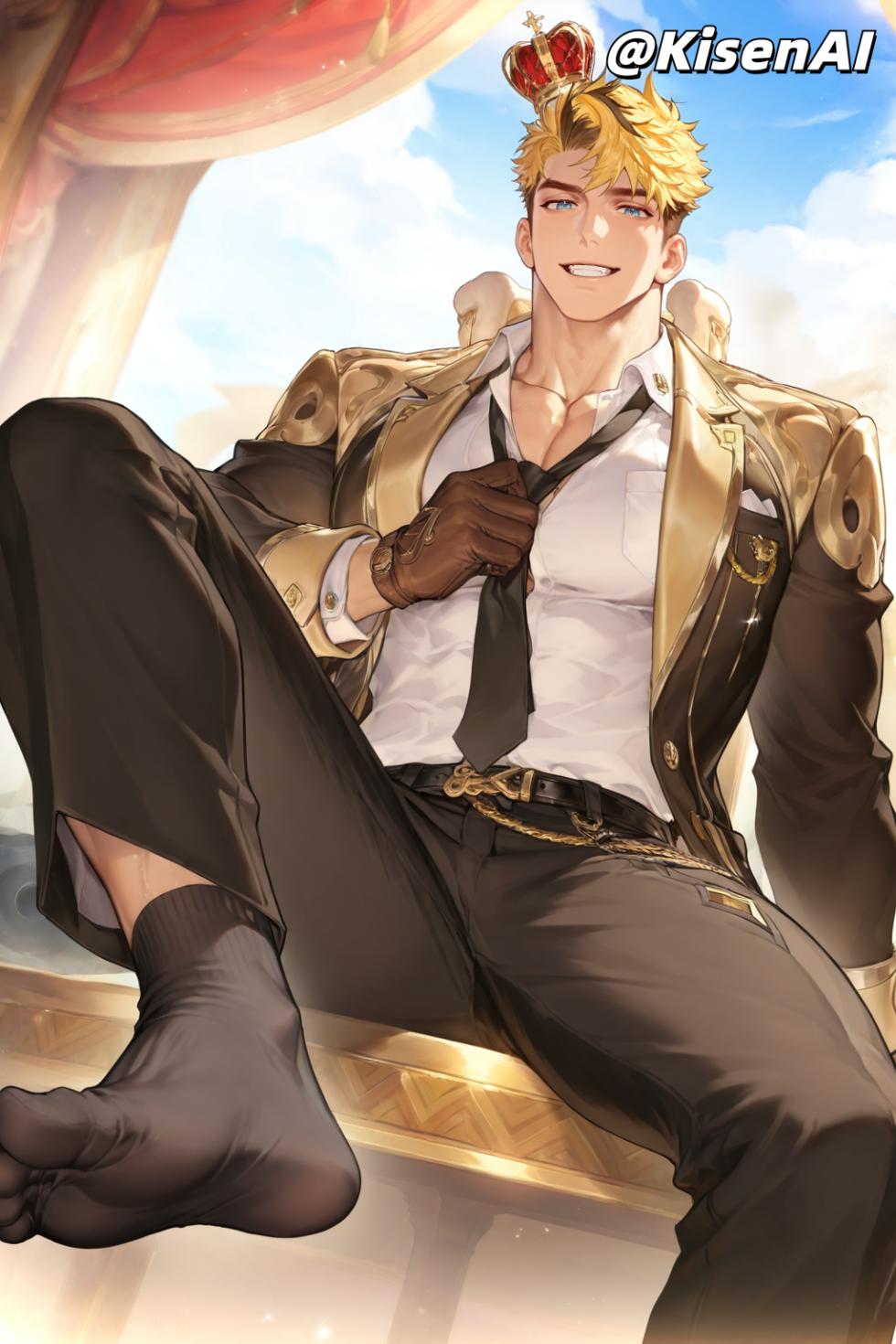 [KisenAI] Honor of Kings-Arthur new skin-muscle-suit- 王者荣耀-亚瑟布丁狗之誓皮肤-正装黑袜白袜腹肌肌肉版SFW [AI Generated] - Page 2