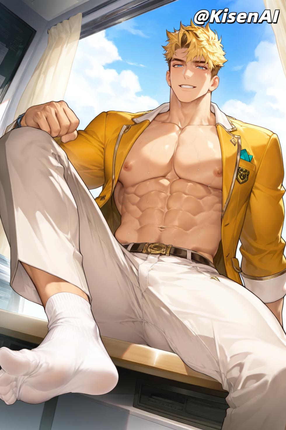 [KisenAI] Honor of Kings-Arthur new skin-muscle-suit- 王者荣耀-亚瑟布丁狗之誓皮肤-正装黑袜白袜腹肌肌肉版SFW [AI Generated] - Page 14