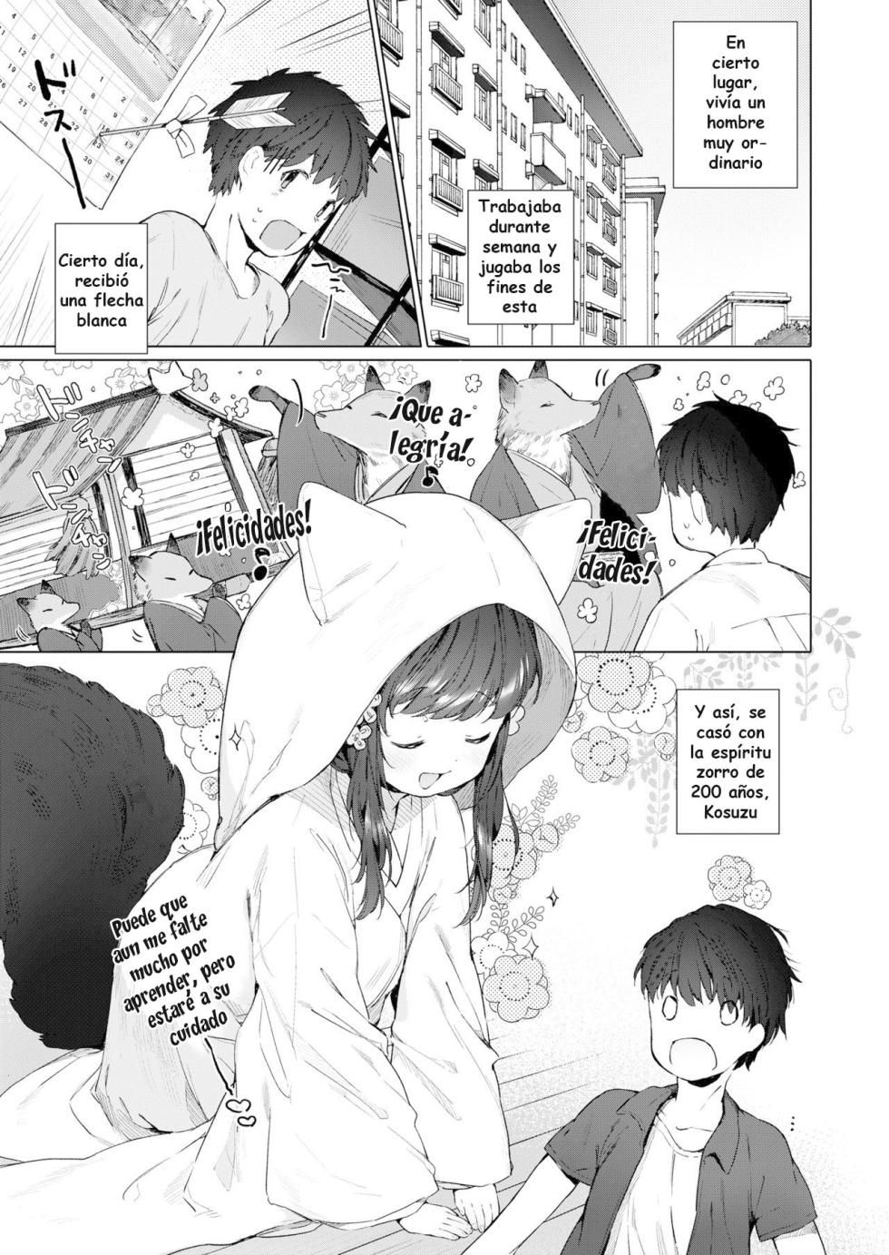 [Mutou Mato] Yowai 200 Chai Okitsune-chan to Oshidori Fuufu Seikatsu. | Vida de Pareja Feliz con una Zorrita de 200 Años. (Towako Oboro Emaki Hachi) [Spanish] [Hs enfermos] - Page 1