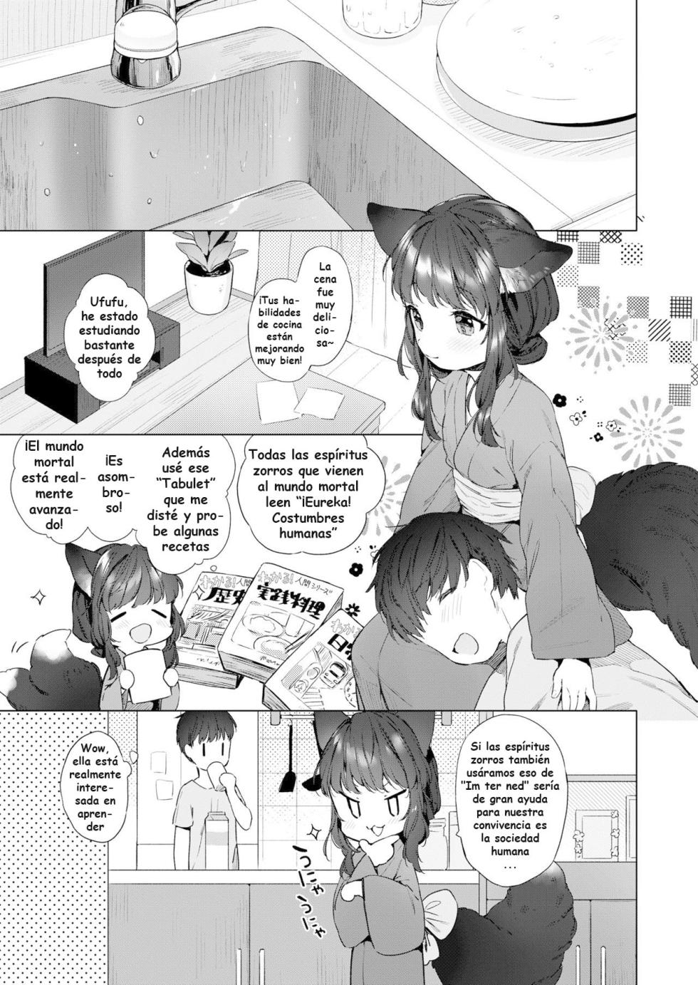 [Mutou Mato] Yowai 200 Chai Okitsune-chan to Oshidori Fuufu Seikatsu. | Vida de Pareja Feliz con una Zorrita de 200 Años. (Towako Oboro Emaki Hachi) [Spanish] [Hs enfermos] - Page 3