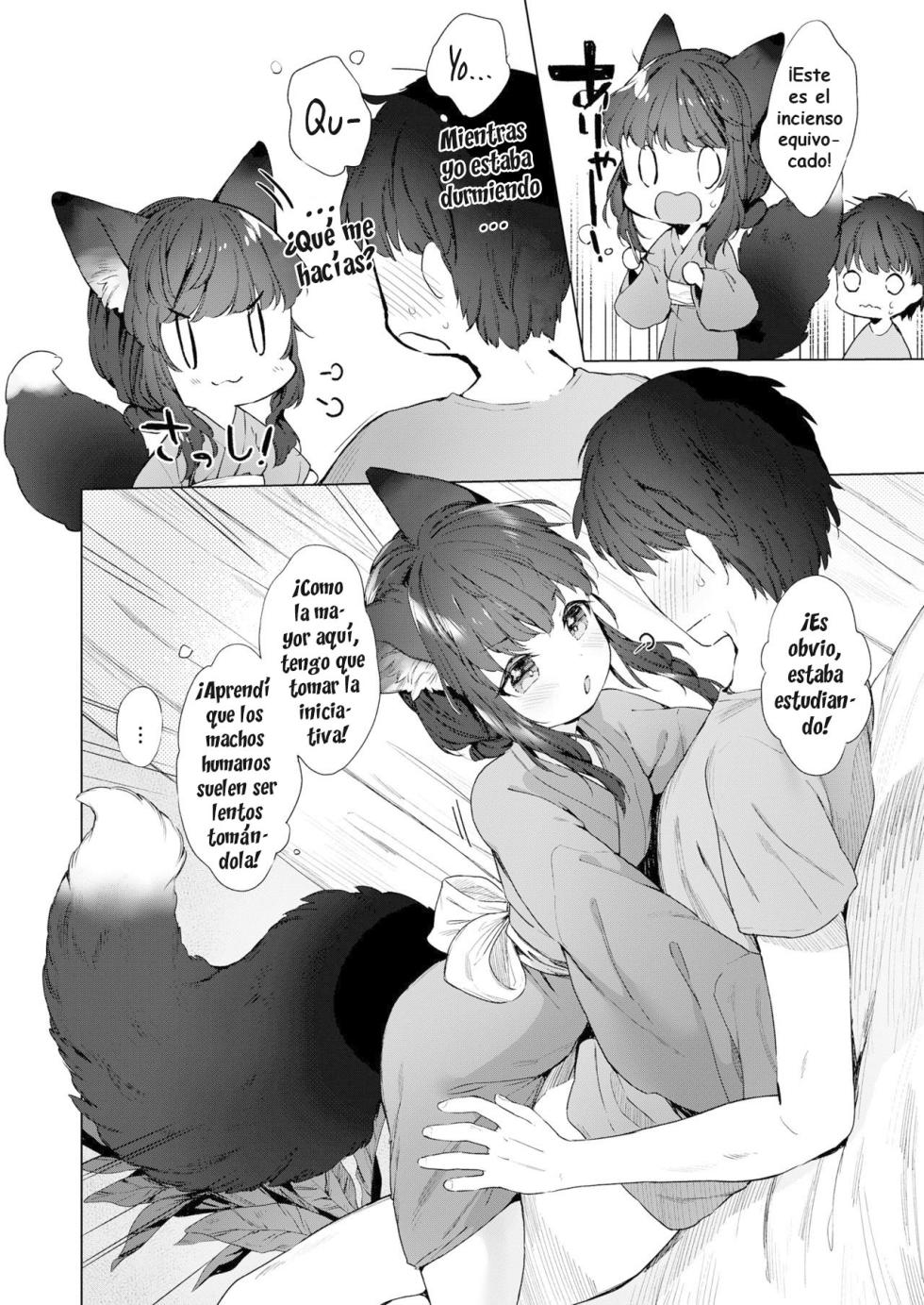 [Mutou Mato] Yowai 200 Chai Okitsune-chan to Oshidori Fuufu Seikatsu. | Vida de Pareja Feliz con una Zorrita de 200 Años. (Towako Oboro Emaki Hachi) [Spanish] [Hs enfermos] - Page 8