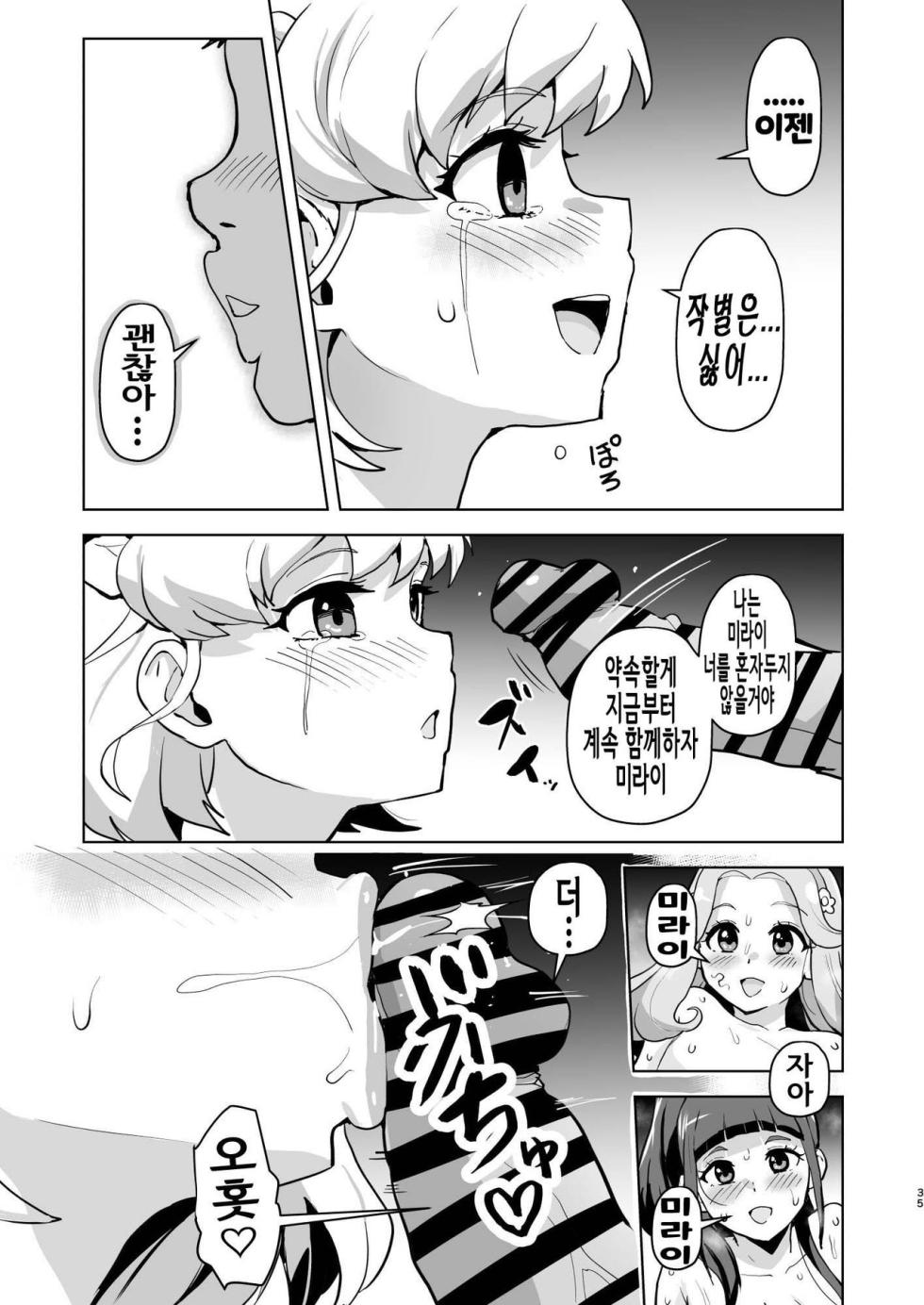 [Aheazif (Sanatuki)] Ima Goshujin-sama Daisuki no Dosukebe Ero Mahou Tsukai tte Iimashita!? | 지금 주인님을 너무 나도 사랑하는 개변태에로마법사라고 말했나요!? (Mahou Tsukai Precure!) [Korean] [Digital] - Page 35