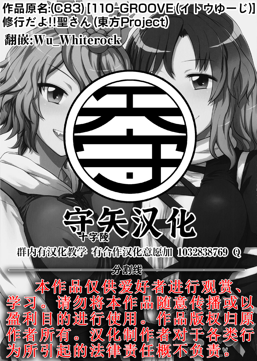 (C83) [110-GROOVE (Itou Yuuji)] Shugyou dayo!! Hijiri-san | 这是修行哦!!圣 (Touhou Project) [Chinese] [守矢十字陵汉化] - Page 27