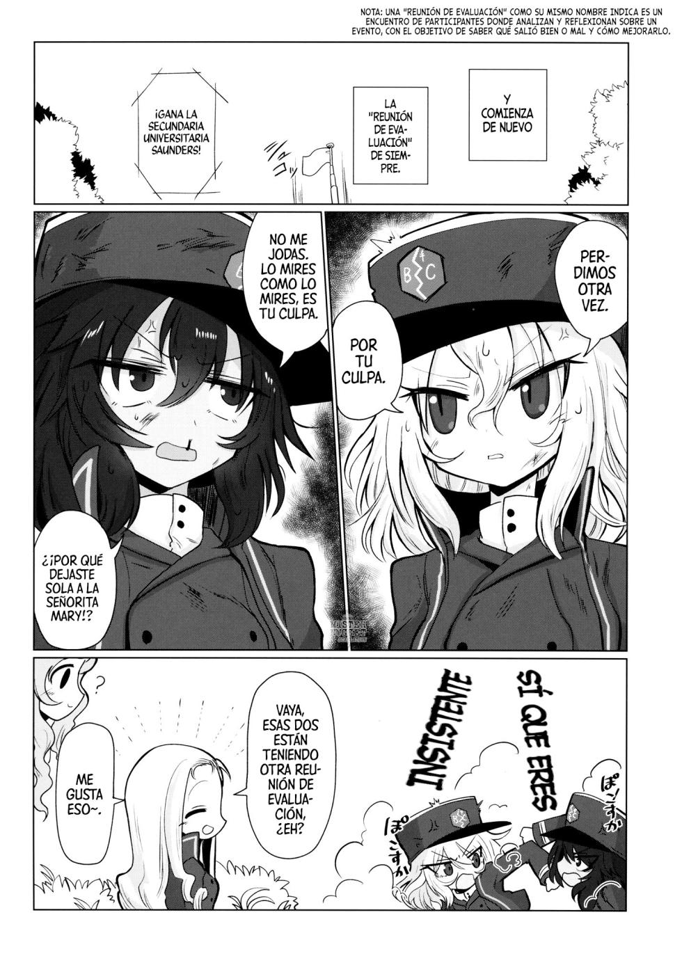 (Panzer Vor! 13) [Shadan Katsudoh (Kyuusuikei)] Himitsu no Hanseikai | La Reunión Secreta De Evaluación (Girls und Panzer) [Spanish] [Mister Nugget] - Page 4