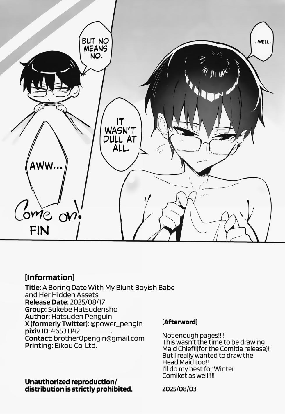 [Sukebe Hatsudenjo (Hatsuden Pengin)] Buaisou na Kakure Kyonyuu Boyish Kanojo to Taikutsu na Date | A Boring Date with My Blunt, Boyish Babe and Her Hidden Assets [English] [Digital] [TheWhiteLine] - Page 31