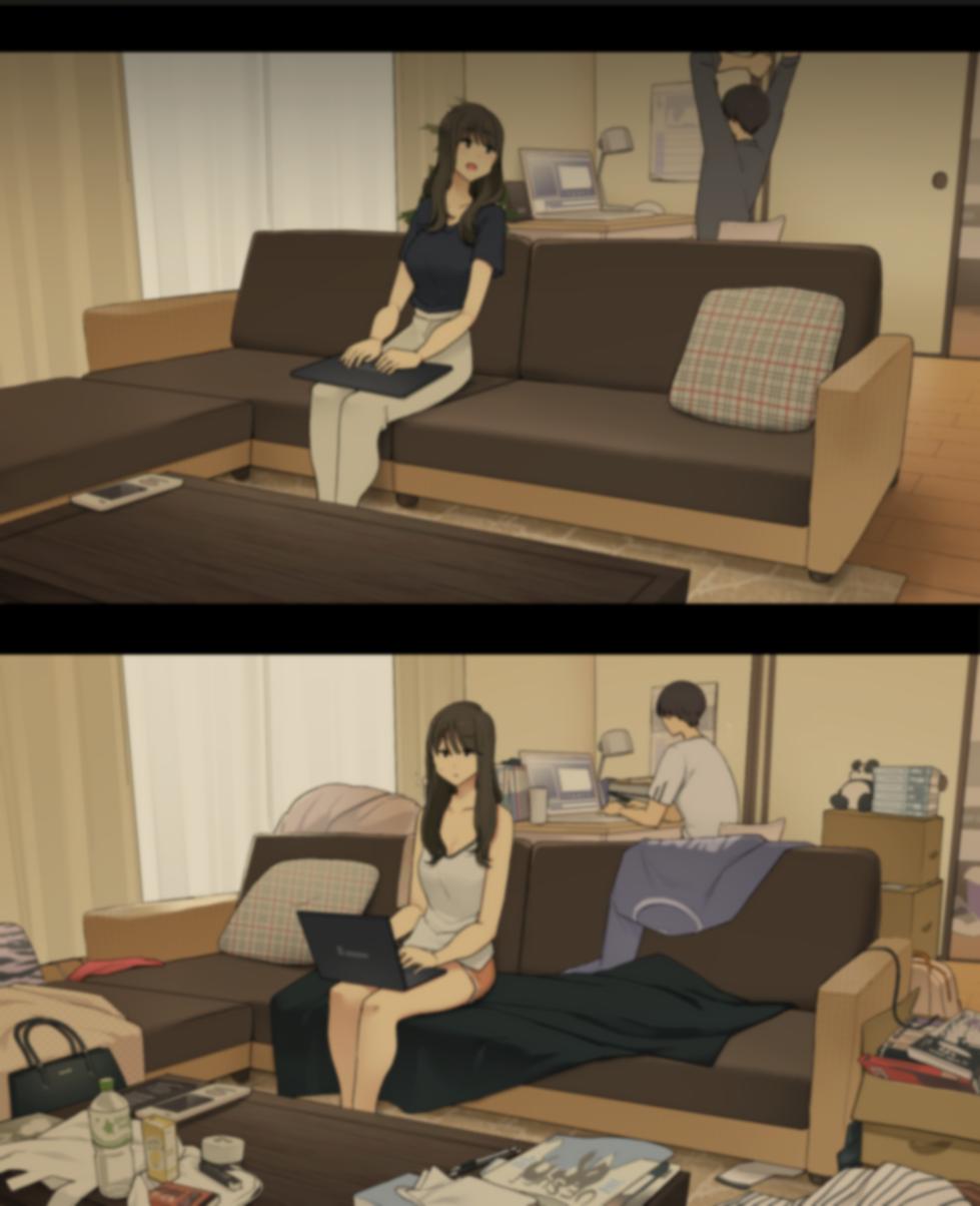 [Wakamatsu] Dousei Seikatsu Ikkagetsume to Ichinen Ato, Asaokite kara Shuushin made no Hikaku | Один день из жизни пары: Их первый месяц совместной жизни против года спустя [Russian] [Turidis] - Page 12