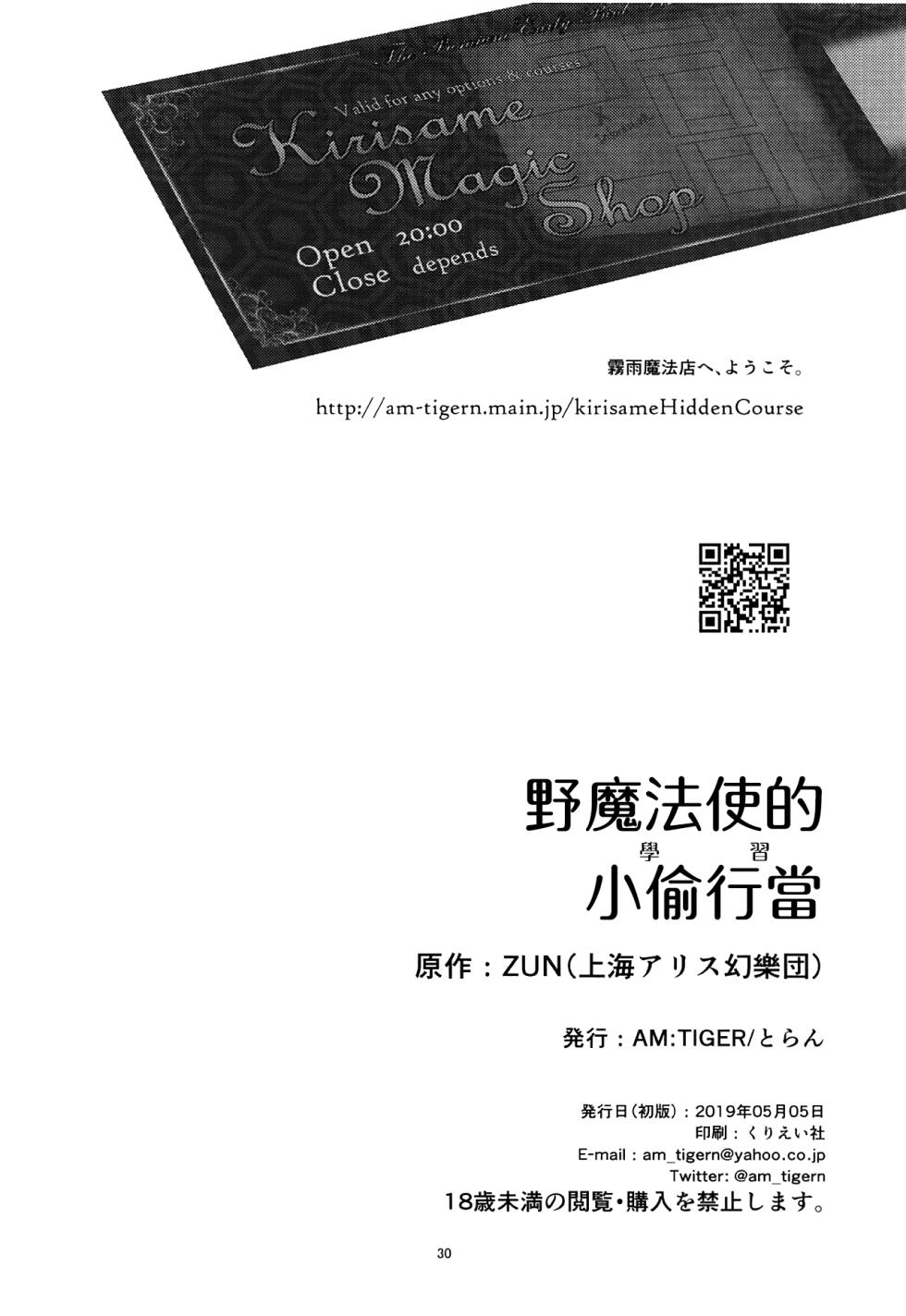 (Reitaisai 16) [AM:TIGER (Toran)] Nomahoutsukai no Dorobou Kagyou | 野魔法使的小偷行當 (Touhou Project) [Chinese] - Page 30