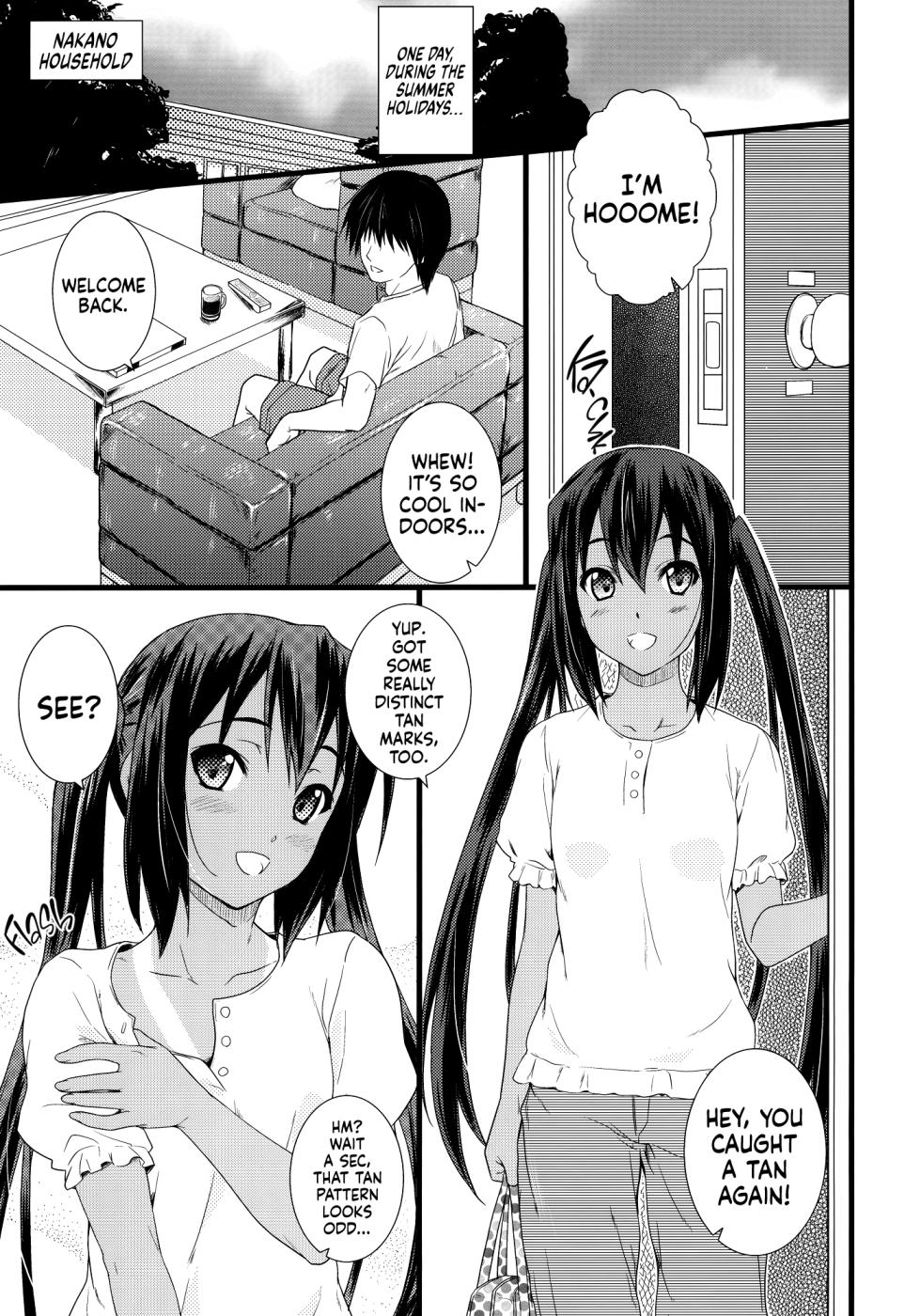 (COMIC1☆4) [Heaven's Gate (Andou Tomoya)] Kongari Musume Nakano Azusa ー Sunkissed -Nakano Azusa- (K-ON!) [English] [head empty] - Page 2