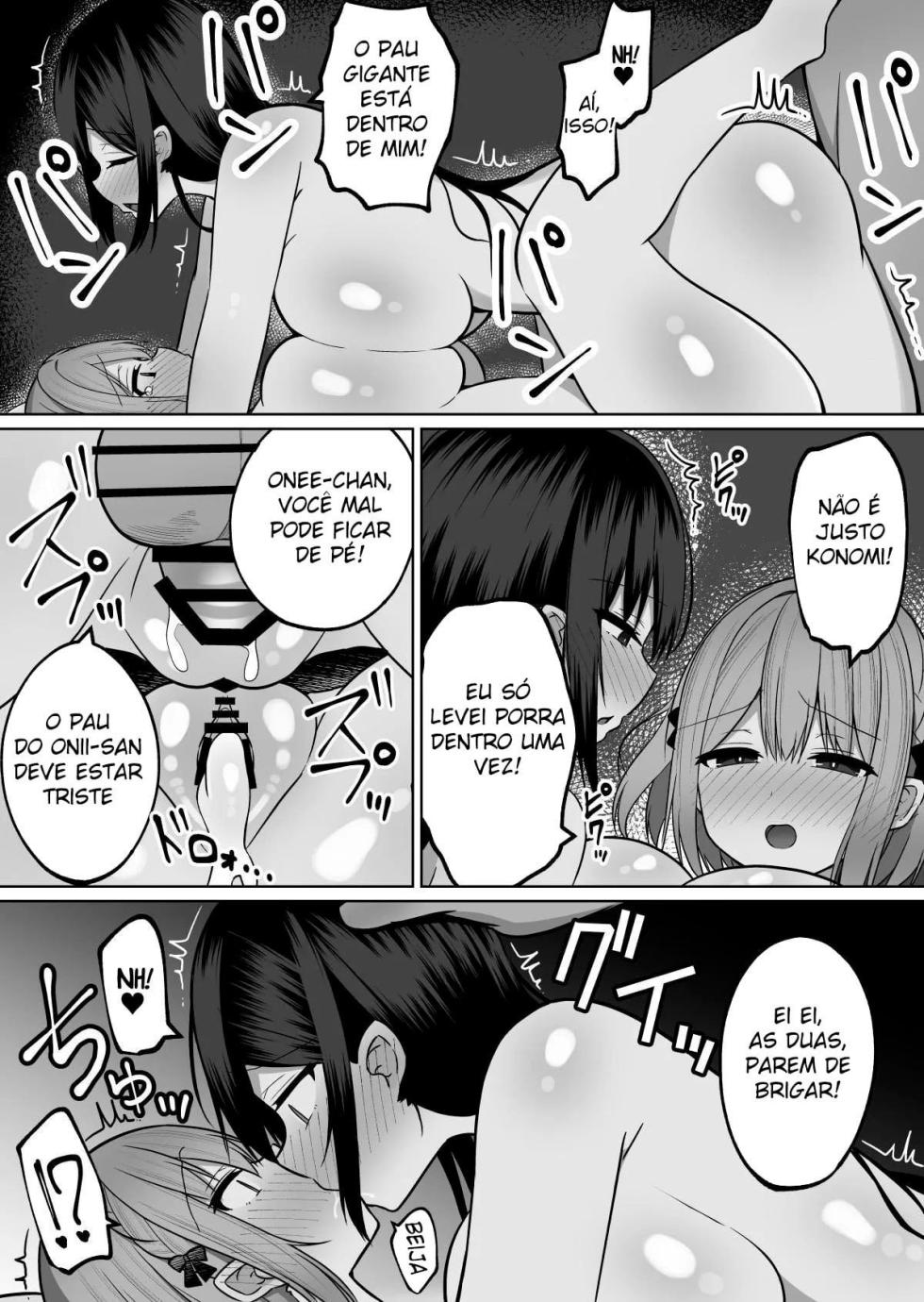 [Cinnamon Tou] Kyonyuu Mesu Onaho no Shitsukekata ~ Binkan Taishitsu no Dosukebe Kyonyuu Shimai to Iki Gaman Training [Portuguese-BR] - Page 35