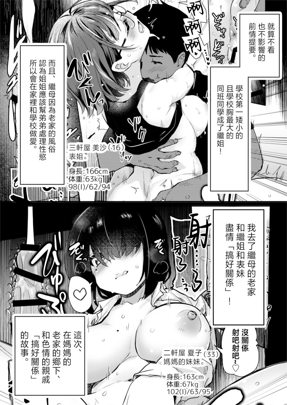 [Shin Hijiridou Honpo (Hijiri Tsukasa)] H na Fuushuu ga Aru Inaka no Shinseki ga, Zenin Sukebe Sugiru Hanashi. 2 | 擁有H風俗的老家的親戚全都太過色情的故事。 [Chinese] [Digital] - Page 2