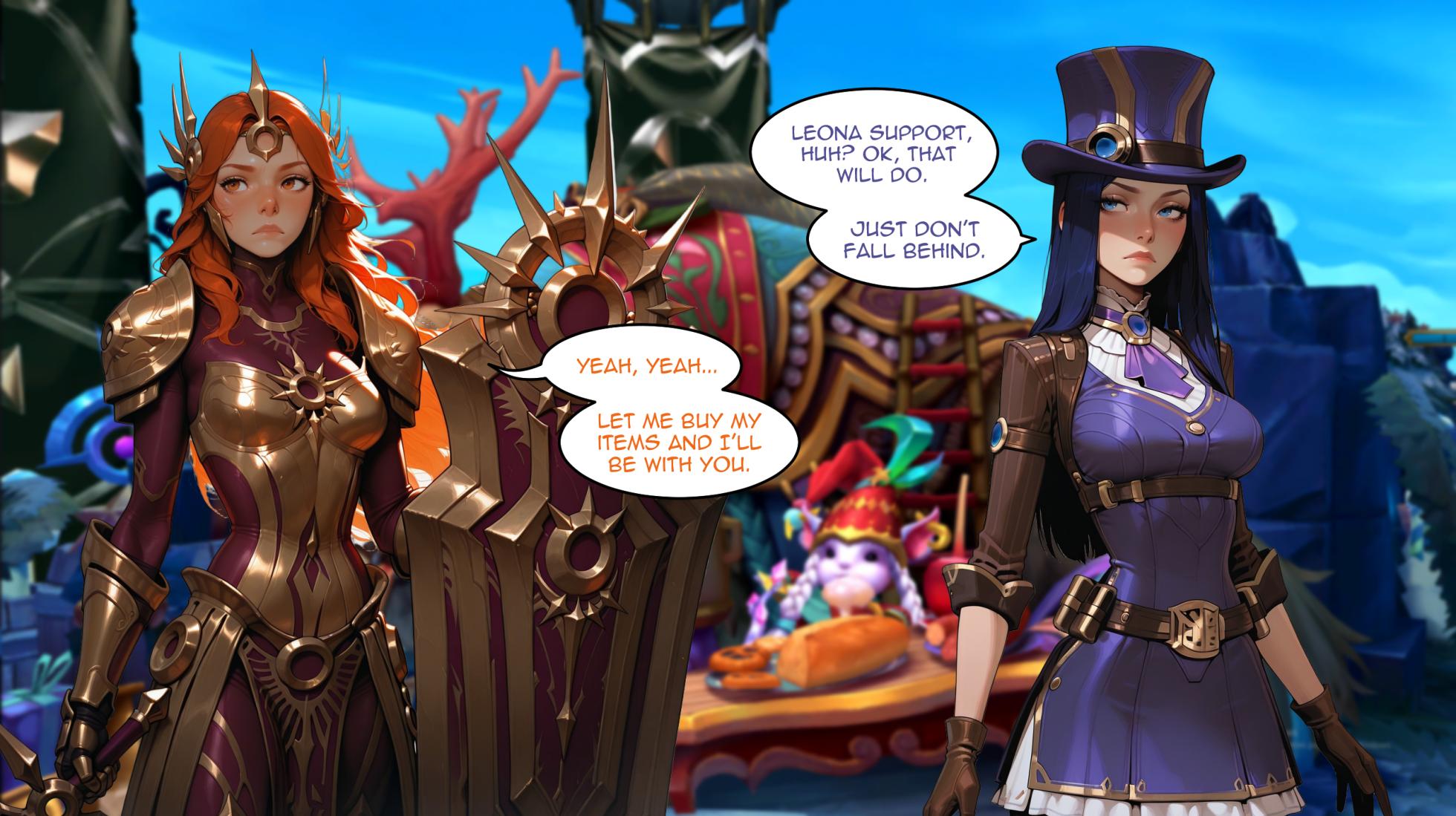 Leona & Caitlyn - A League of Legends comic (AI generated) - Page 1