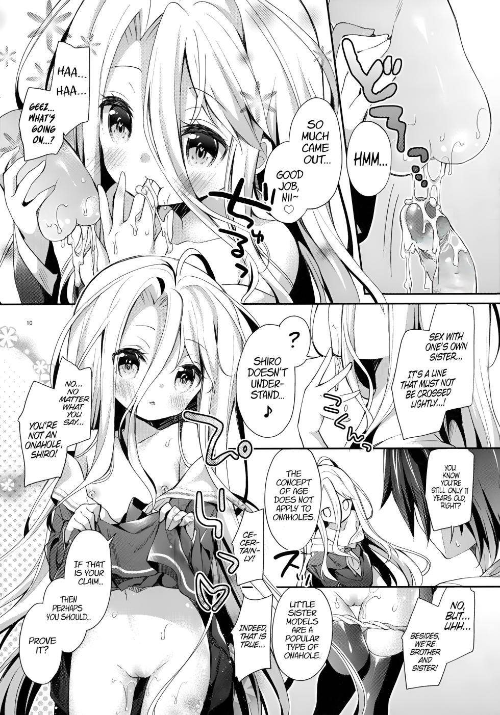 (C86) [Cocoa Holic (Yuizaki Kazuya)] "Shiro... Kyou kara Kodomo Onaho ni, Naru" | Starting Today, Shiro becomes a Loli Onahole (No Game No Life) [English] [PSYN] [Decensored] - Page 9