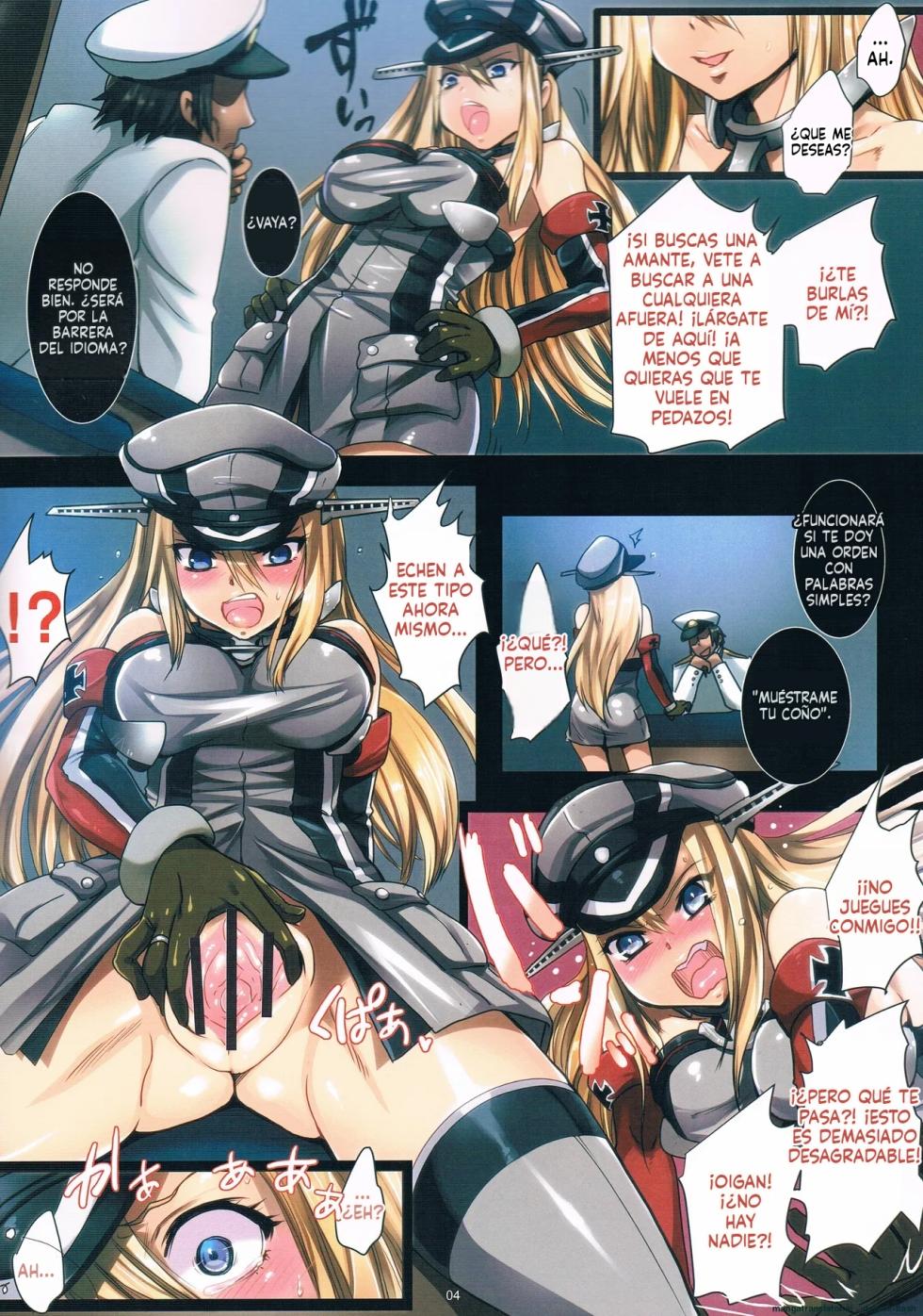 (COMIC1☆8) [Modae Tei (Modaetei Anetarou, Modaetei Imojirou)] Haramase Collection 3 ~Saiminjutsu de Kokusai Kekkon Teitoku kara Bismarck wo Netori Choukyou~ (Kantai Collection) [Spanish] [MTL] - Page 4