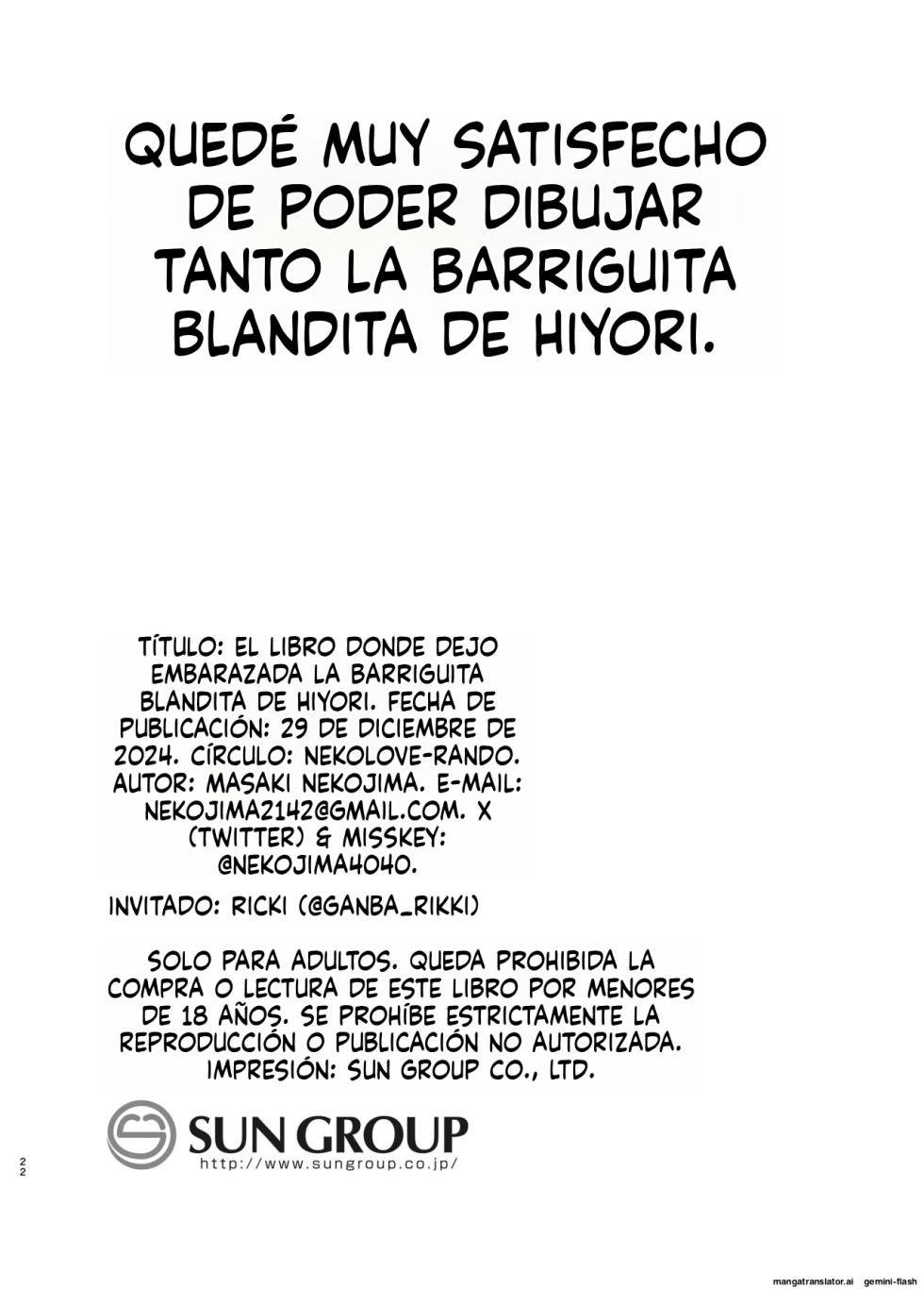 [Nekolovelandou (Nekojima)] Hiyori no Mochi Mochi Onaka o Haramaseru Hon (Blue Archive) [Spanish] [MTL]  [Digital] - Page 22
