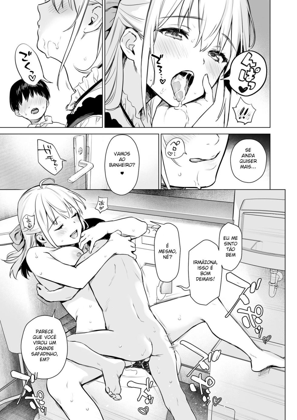 [Amakuchi Syoujo (Umakuchi Shouyu)] Naisho no Seifuku ~Ie ya Hotel de Oboetate no Ecchi o Shinseki no Bijin JK Shimai ni Butsukemasu~ [Portuguese-BR] [Digital] - Page 26