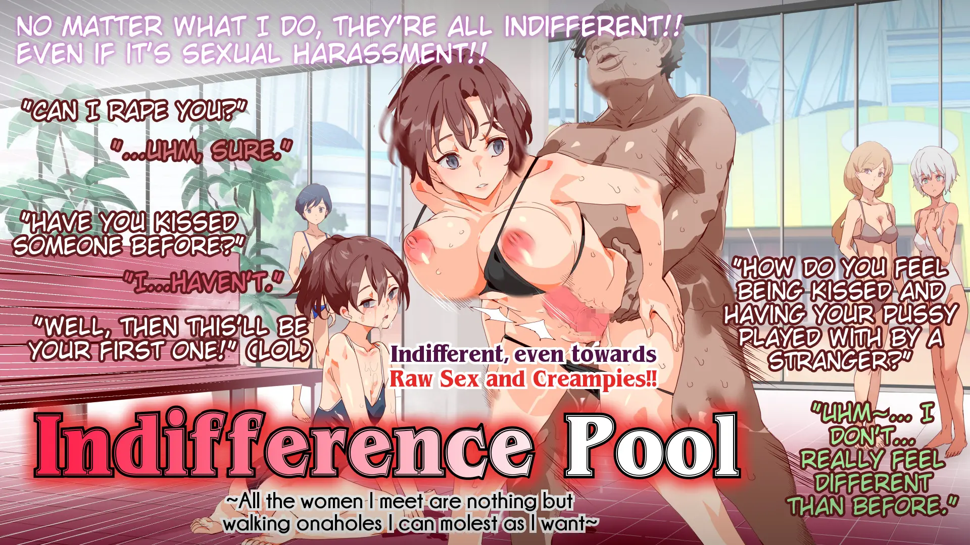 Mukanshin Pool ~Au Onna Zenin, Sekuhara Shihoudai no Aruku Nama Onaho~ {English} - Page 1