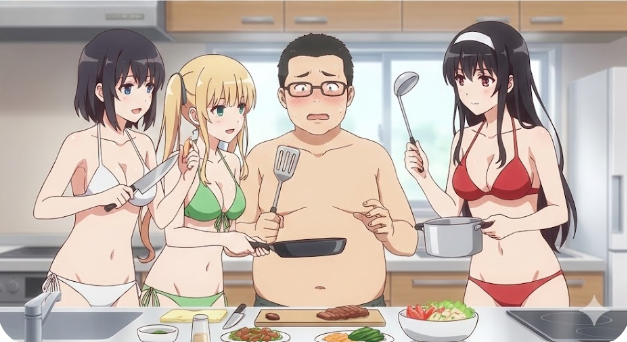 [AI Generated] Saekano: Office Goddesses Enslaved - Utaha, Eriri & Megumi Serving the Obese Leader and His Weak, Creepy, Midget Otaku Son(Non-Explicit Series) - Page 17