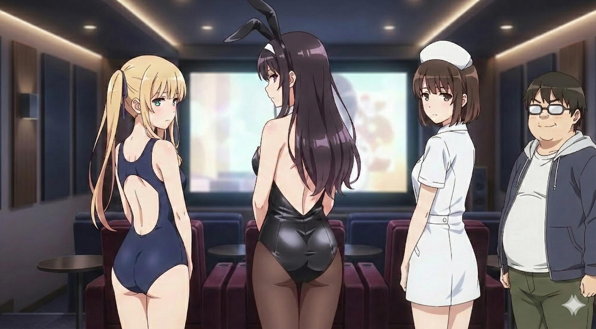 [AI Generated] Saekano: Office Goddesses Enslaved - Utaha, Eriri & Megumi Serving the Obese Leader and His Weak, Creepy, Midget Otaku Son(Non-Explicit Series) - Page 27