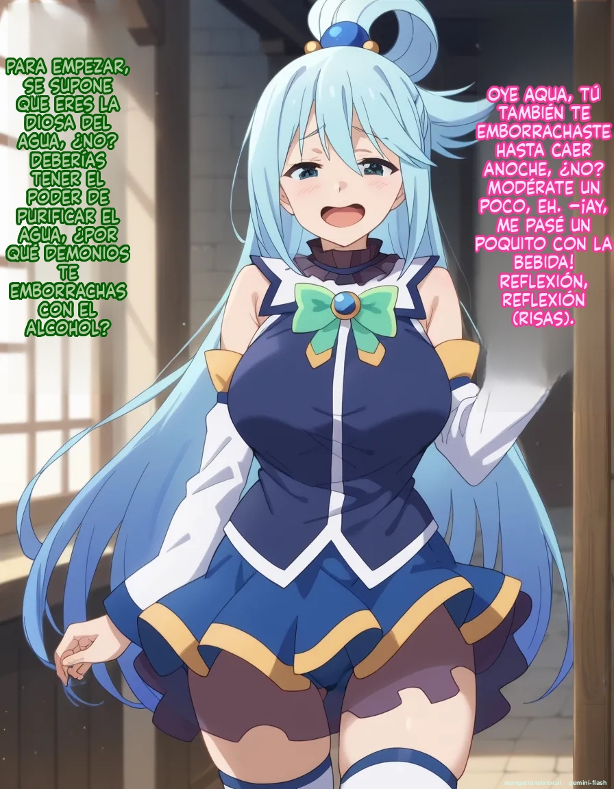 [Oounabara]  Michibata de Deisui Shiteru Aqua-sama ni Mizu ni Jouka Dekinai Kurai Kotteri Zaamen Sosoide Mudan Haramase Shichau Hanashi (Kono Subarashii Sekai ni Syukufuku o!) [Spanish] [MTL] [AI Generated] - Page 37