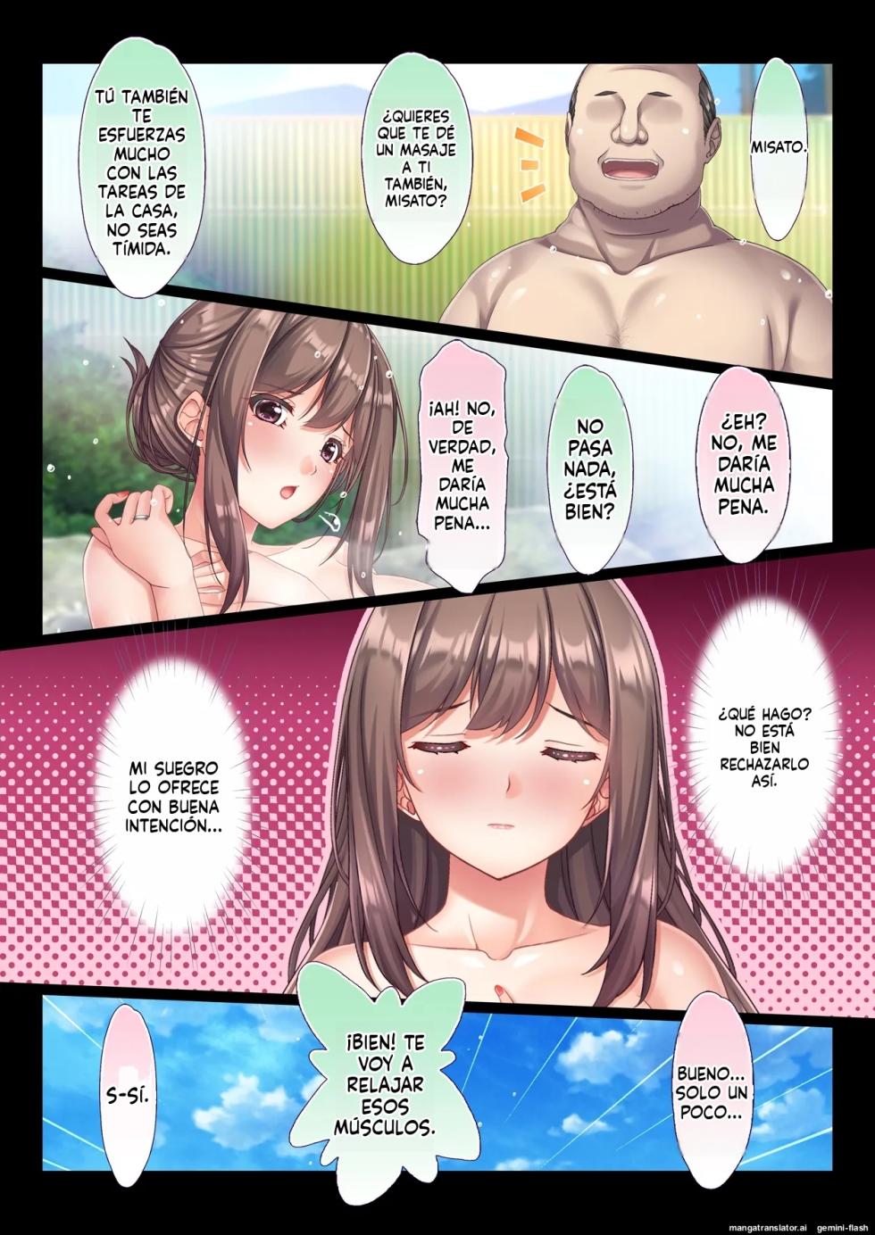 Konyoku Gifu Onsen Otto no Yoko de Gifu Chinpo o Kuwaekomu Tsuma no Manko Ikasaremakuri de Nakadashi Sarete Haramasareru (Spanish) MTL - Page 18