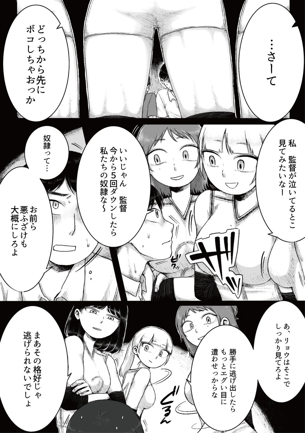 [Ganmaru Muryokuka Kenkyuujo (Chiba Tamaki)] Do-S Joshi Volley Buin ni Yoru Otoko-gari Gasshuku ~Otoko no Kuse ni Naite Shikkin Shichau no? Otoko Haigyou Lynch no Target ni Sare Kyousei M-otoko Ochi Saserareta Wakate Kantoku to Danshi Manager~ - Page 9