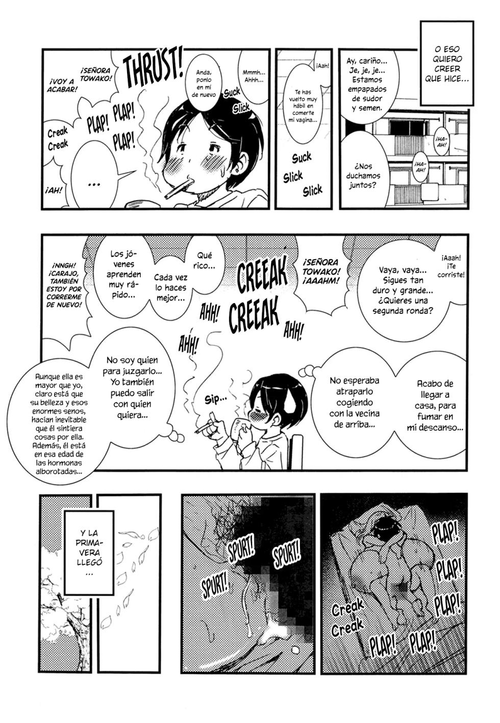 [Matsuyama Seiji] 56-sai Bust 256cm Danchizuma Ookiku Tareta Jukujo no Chibusa... Boku wa Kono Hito de Doutei o Sotsugyou Shita. | La madura ama de casa de 56 años y un busto de 256 [Spanish] - Page 36