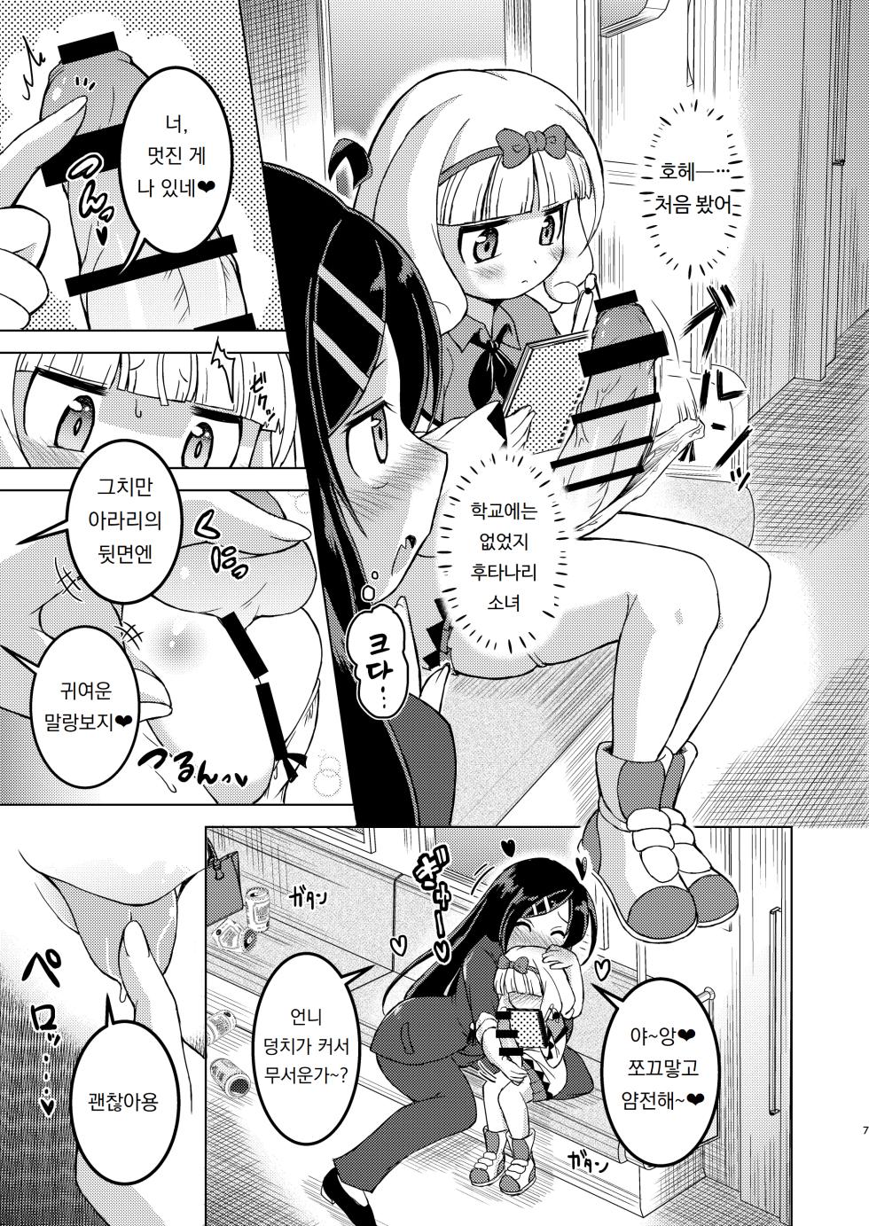 [Toubunkata (Amashoku)] Mukuchikei Futanari Lolikko ga Denshanai de Yoidore Kyonyuu Les Onee-san ni Itazura Sareru Ohanashi | 말수가 적은 후타나리 로리 소녀가 전철에서 술에 취한 거유 레즈비언 언니에게 장난을 당하는 이야기 [Korean] [도레솔] - Page 6