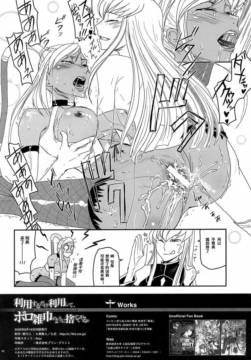 (C74) [Nanashiki (Nanase Masato)] Riyou Suru Dake Riyou Shite, Borozoukin no You ni Sutete Yaru. (Code Geass: Lelouch of the Rebellion) [Chinese][IC个人汉化] - Page 29