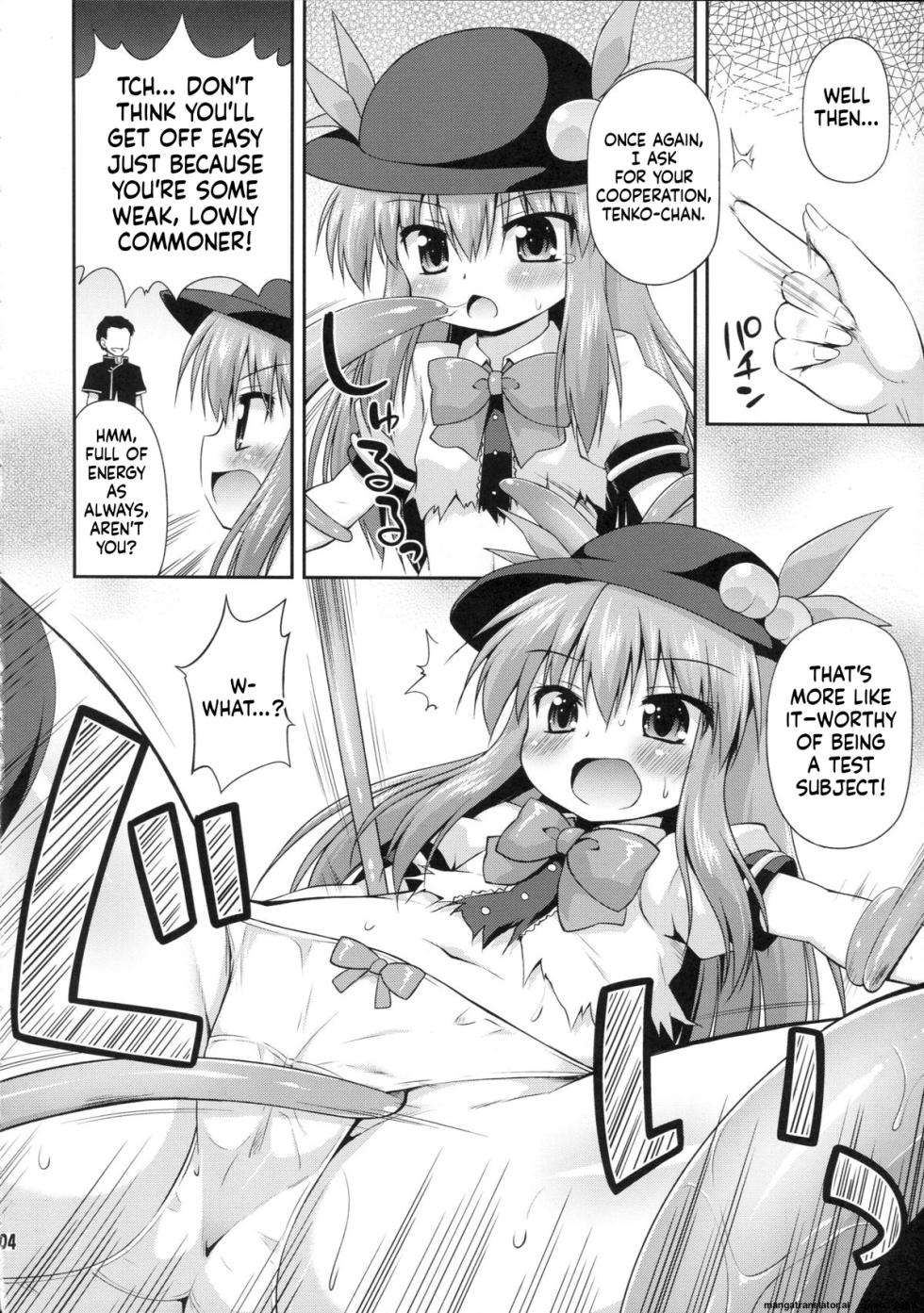 (Reitaisai 10) [Saihate-Kukan (Hino Hino)] Tenshi-chan to Shokushu Jikken!? - Tentacle experiment with Tenshi-chan!? | Tenshi-chan and the Tentacle Experiment!?  (Touhou Project) [English] [SCANMTL] - Page 3