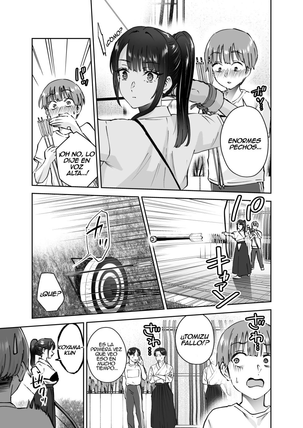 [Hanamaru Suke-san (Nuki Uron)] Jitsu wa Mutsuri Kyudo-bu no Senpai ga Ore ni Dake Ecchi o Shikakete Kuru! [Spanish] [Alfredo Vega] - Page 10