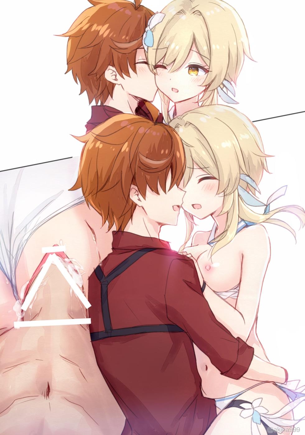 [Akitsuki Ria]Hotaru-chan (mizugi) ga Tarutariya to icha icha nagasare batsu gēmu onsen ofuro ecchi batoru shite kureru rabukome manga (Genshin Impact) | 穿着泳装的荧与达达利亚卿卿我我，在温泉中展开H对决的恋爱喜剧漫画  [Chinese] [倫倫倫个人汉化] - Page 19