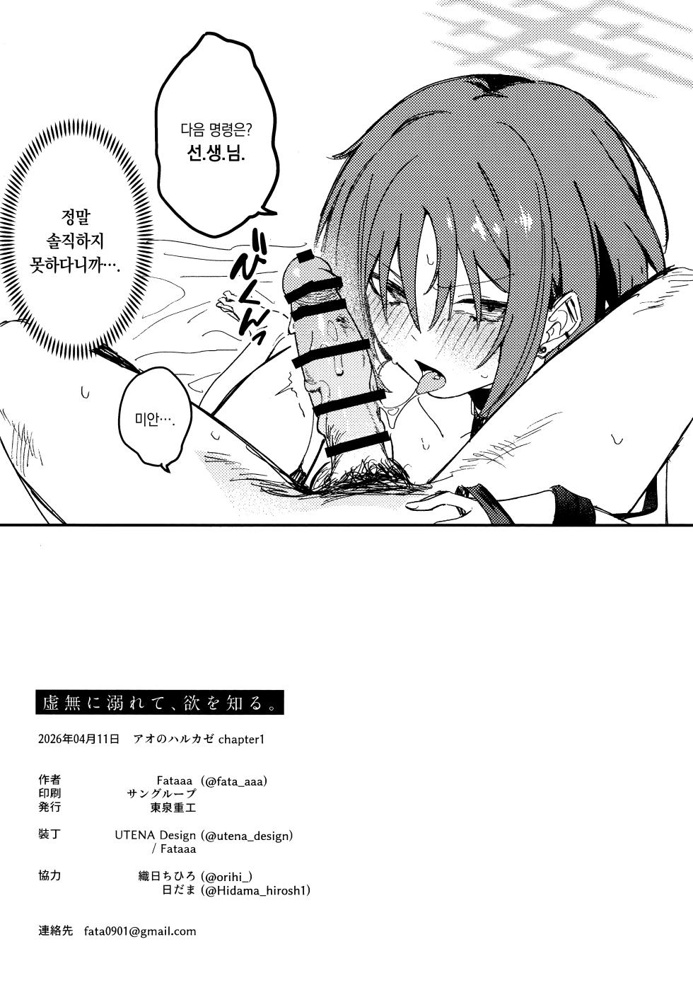(Ao no Harukaze Chapter 1) [Tosen Heavy Industry (Fataaa)] Kyomu ni Oborete, Yoku o Shiru - Desiderium ex Vacuo | 허무에 빠져 욕망을 알다(Blue Archive)[Korean][팀 오바참치] - Page 25