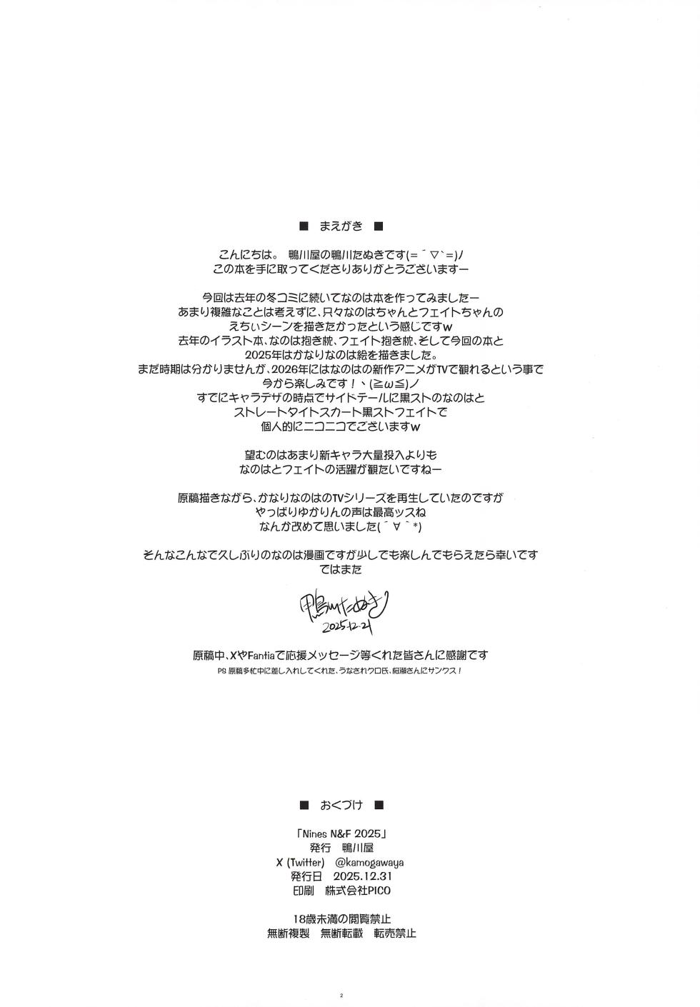 (C107) [Kamogawaya (Kamogawa Tanuki)] Nines N&F 2025 (Mahou Shoujo Lyrical Nanoha) [Chinese] [chobitsqq个人兴趣汉化] - Page 2