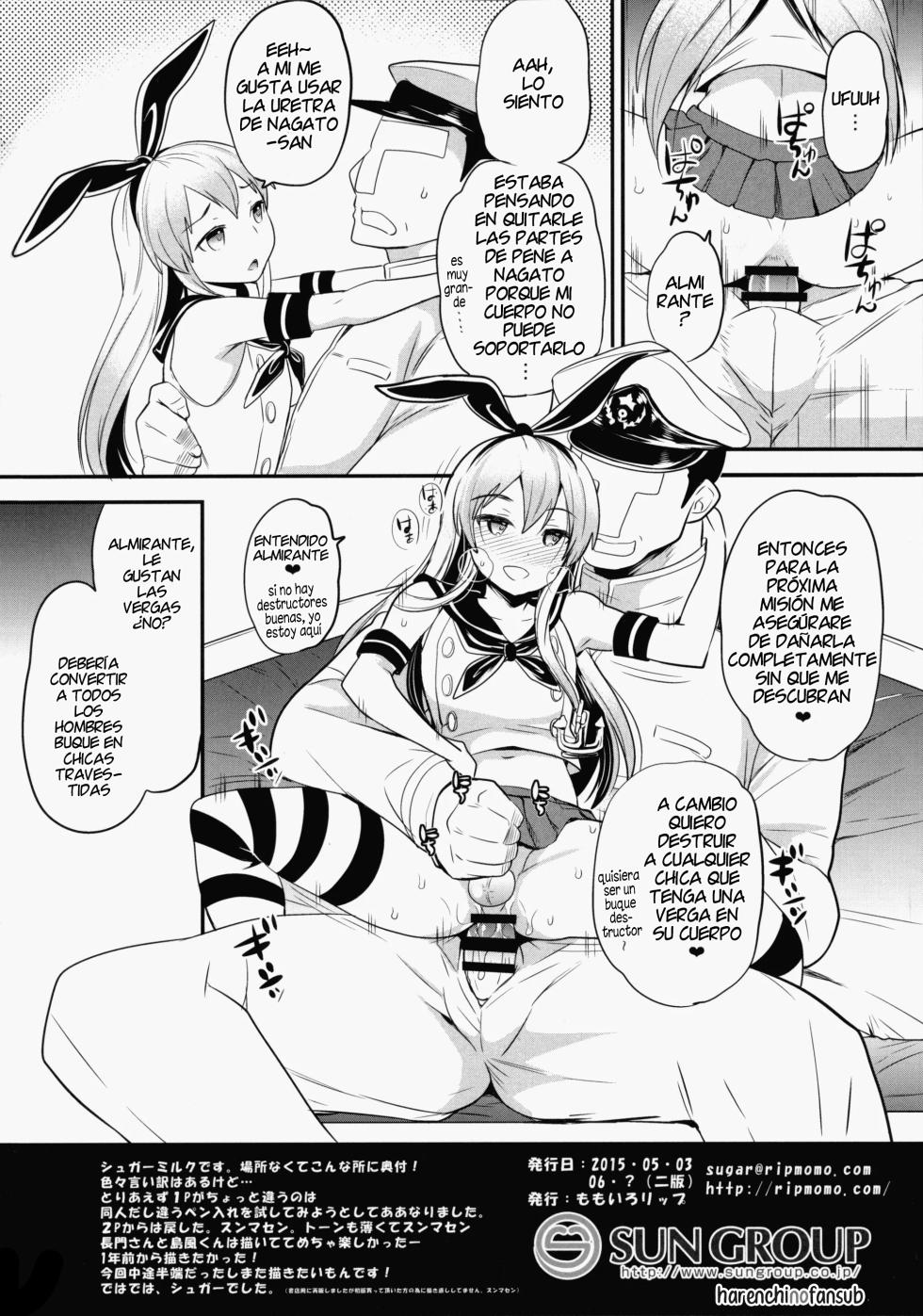 (Futaket 11) [Momoiro-Rip (Sugar Milk)] Shigen Tarinakute Chinpo Tsukerareta Nagato-san no Hon (Kantai Collection -KanColle-) [Spanish] [Harenchi no Fansub] - Page 17