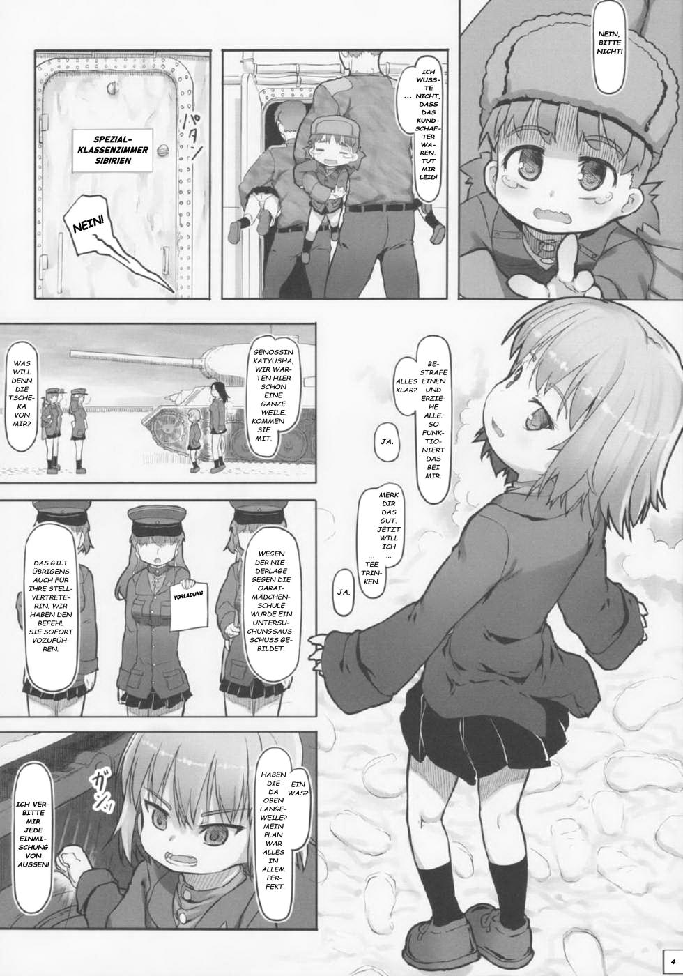 (C84) [Kuromahou Kenkyuujo (wizakun)] Siberia - Hi no Ataranai Kyoushitsu de Hoshuu 25 Nichi (Girls und Panzer) [German] [Decensored] - Page 4