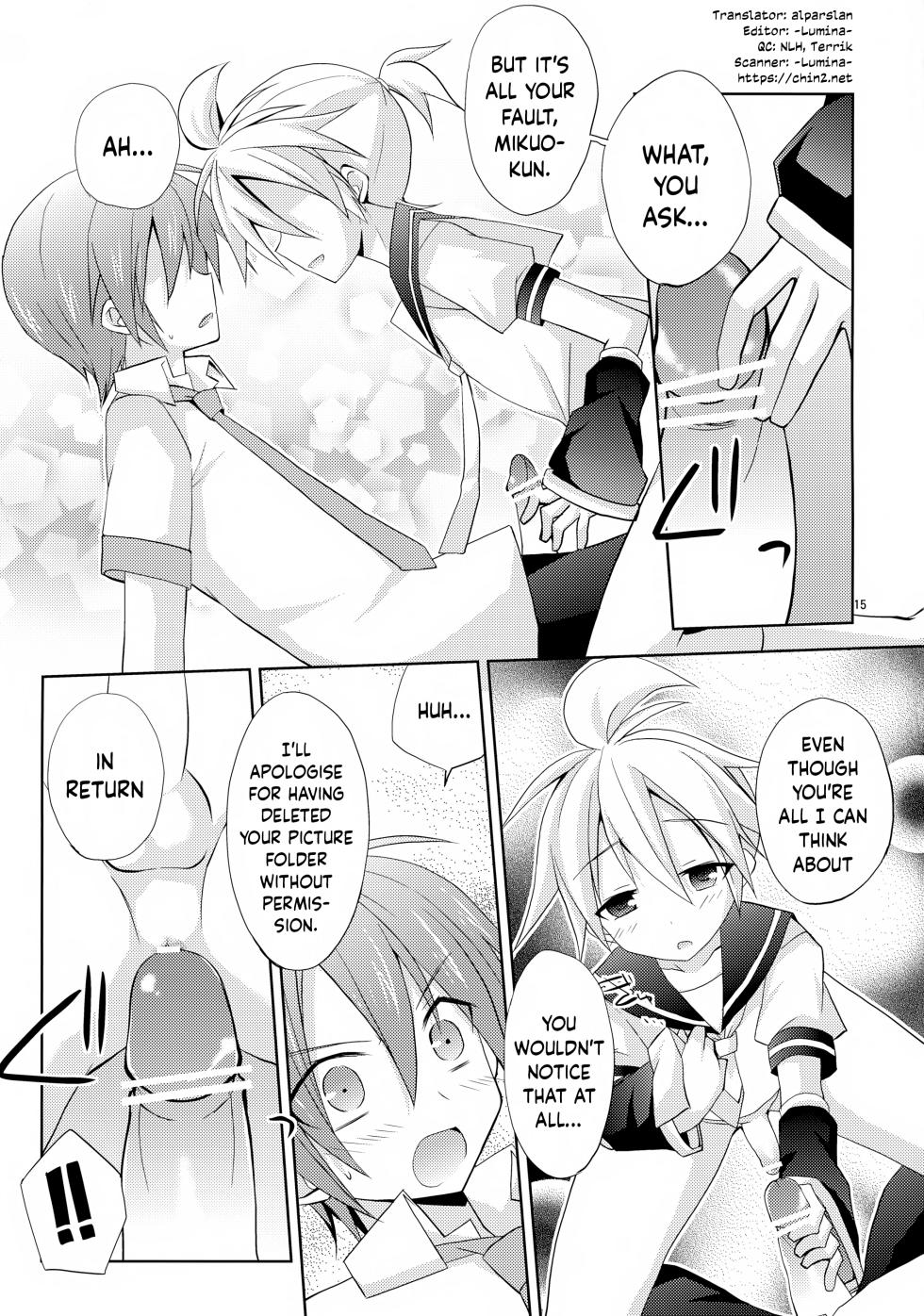 (CCOsaka89) [Mimoton] Len-kun ga Gachi Sugite Kowai | Len-kun Is So Eager It Scares Me (VOCALOID) [English] {Chin²} - Page 15