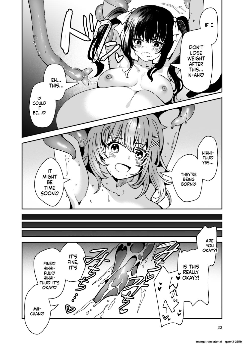 [Dodameyasan (Ruri Rarako)] Karui Kimochi de, Shokushu o Tsuuhan de Kattara Tomodachi to Issho ni Potehara Shussan Onanie suru made Dohamari Shichatta Ken (SCANMTL) - Page 32