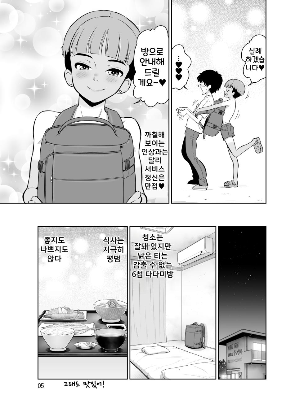 [DOZA Village (Dozamura)] Shukuhakusaki no DoS Hiyake Danshi o Mesuiki sasetara Gachi de Horerareta Ohanashi | 온천여관의 도S 그을린 남자애를 암컷절정 시켰더니 진심으로 반해버린 이야기 [Korean] [Digital] - Page 5