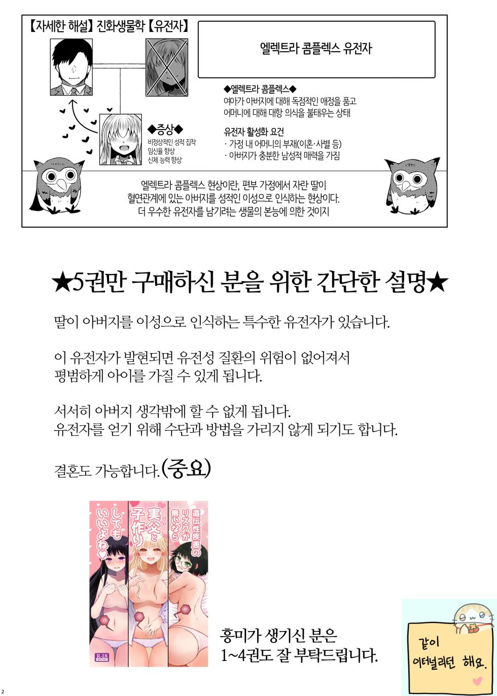 [Furafura Toxin (Arano Oki)] Idensei Shikkan no Risk ga Nai nara Papa to Kozukuri Shite mo Ii yo ne♥ 5 | 유전성 질환의 위험이 없다면 친아빠랑 아이를 만들어도 괜찮겠지♥ 5 [Korean] [AI번역] [Digital] - Page 2